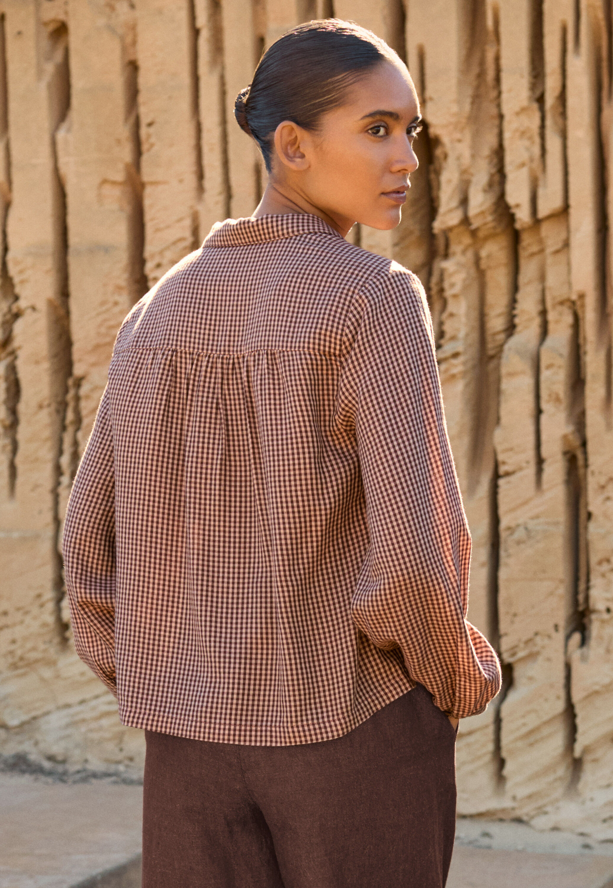 Checked blouse, Maroon cherry, large