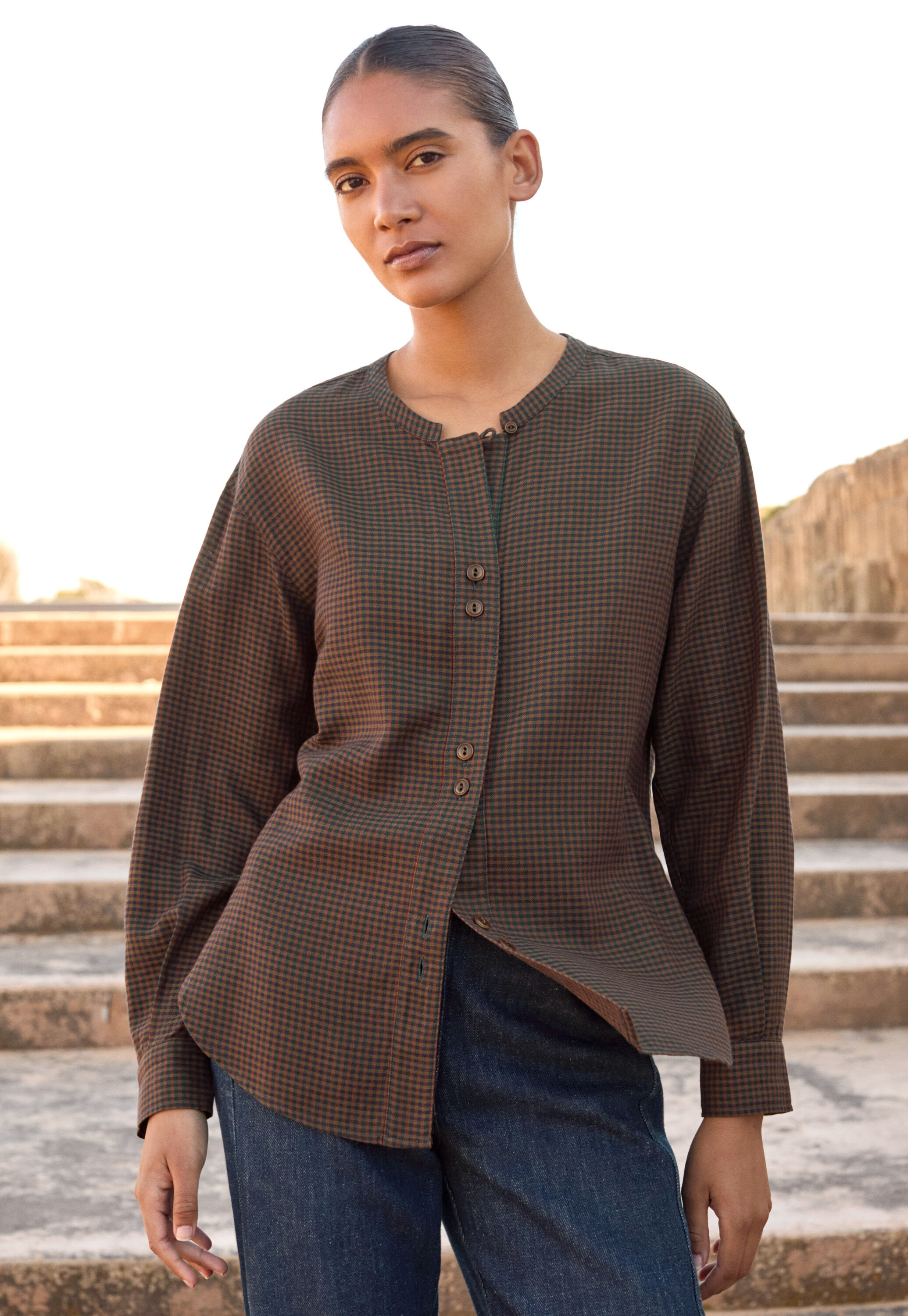 Gingham blouse, Midnight coral, large
