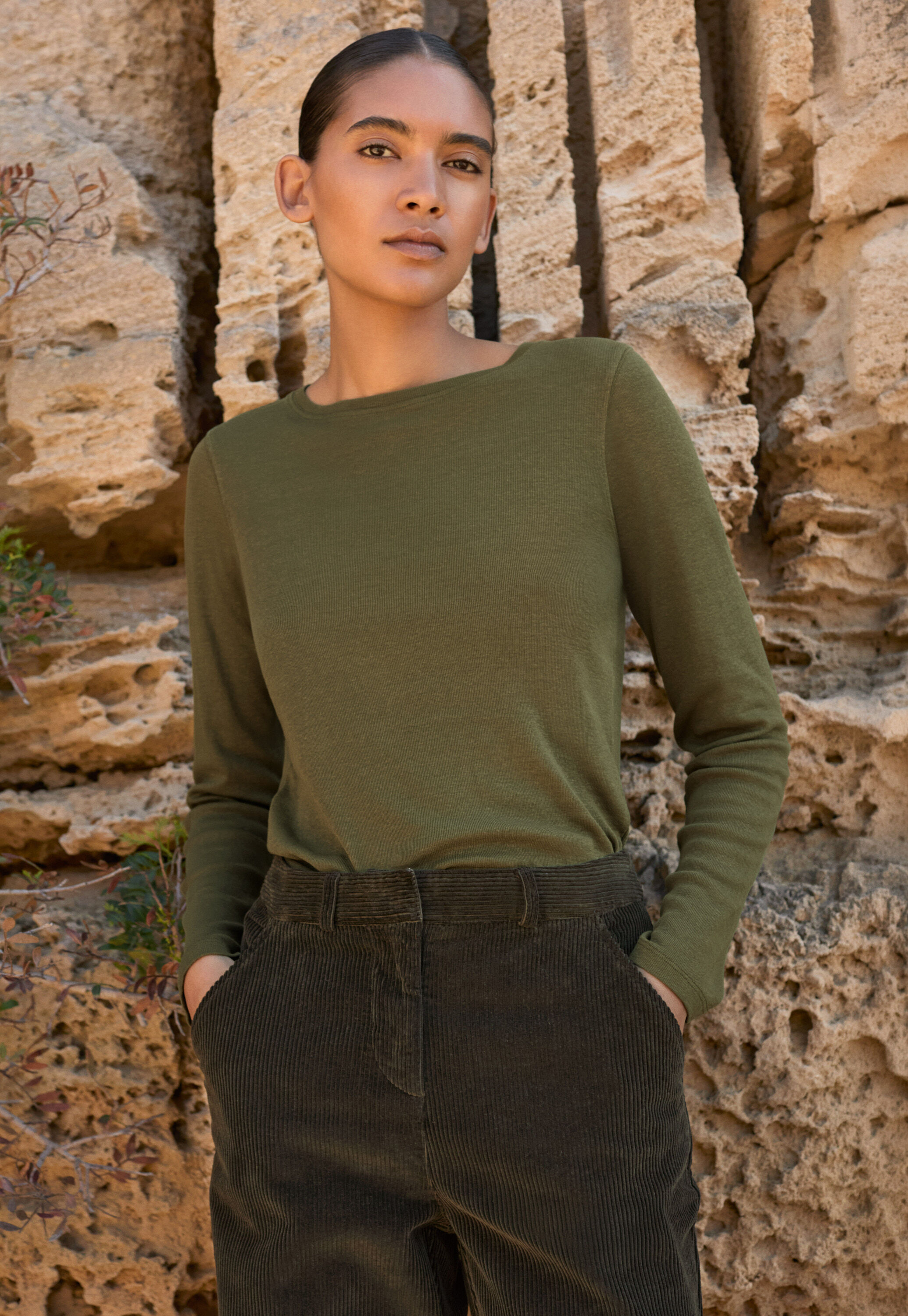 Ribbed long-sleeve top