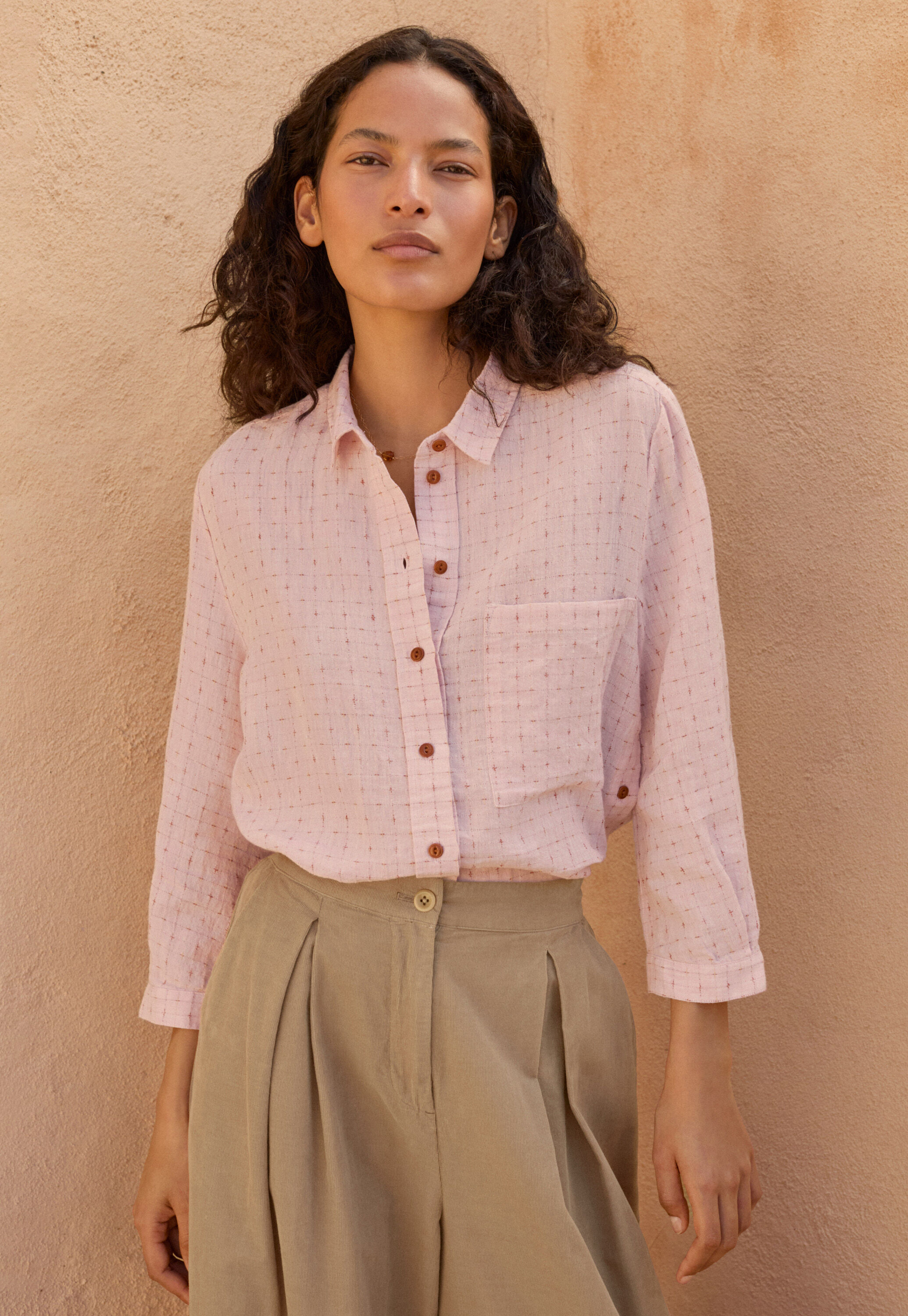 Cross-weave shirt, Soft pink, large