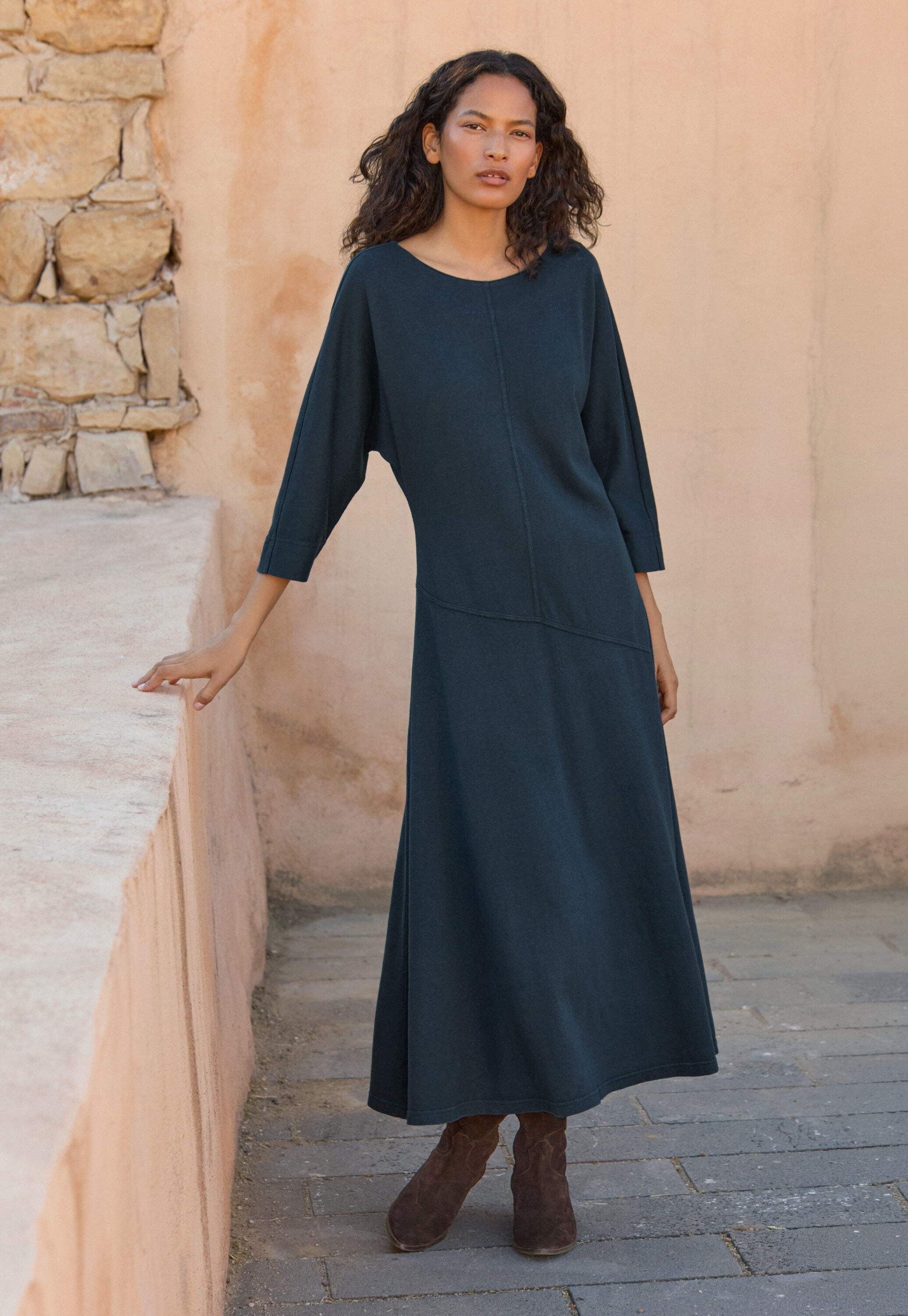 Jersey bias-cut dress, Dark teal, large