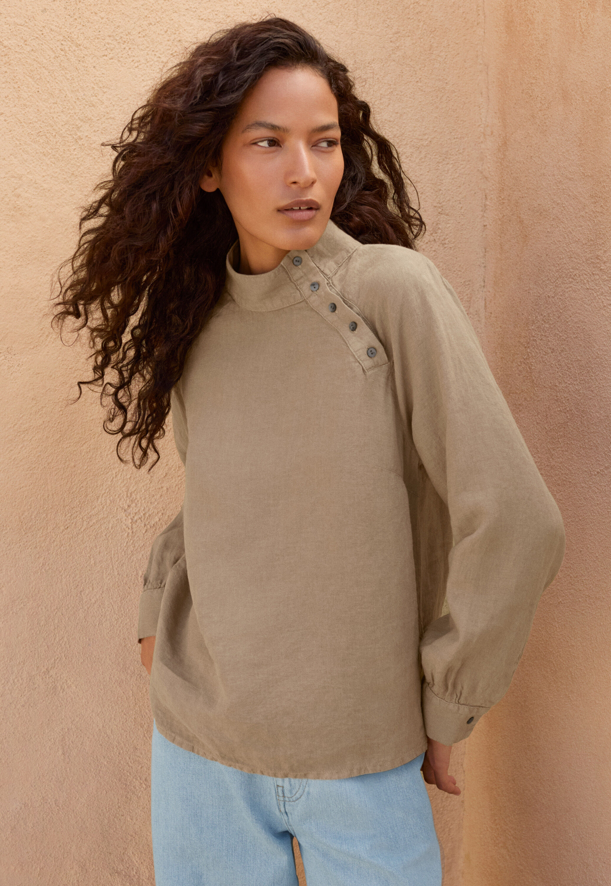Funnel neck blouse, Soft brown, large