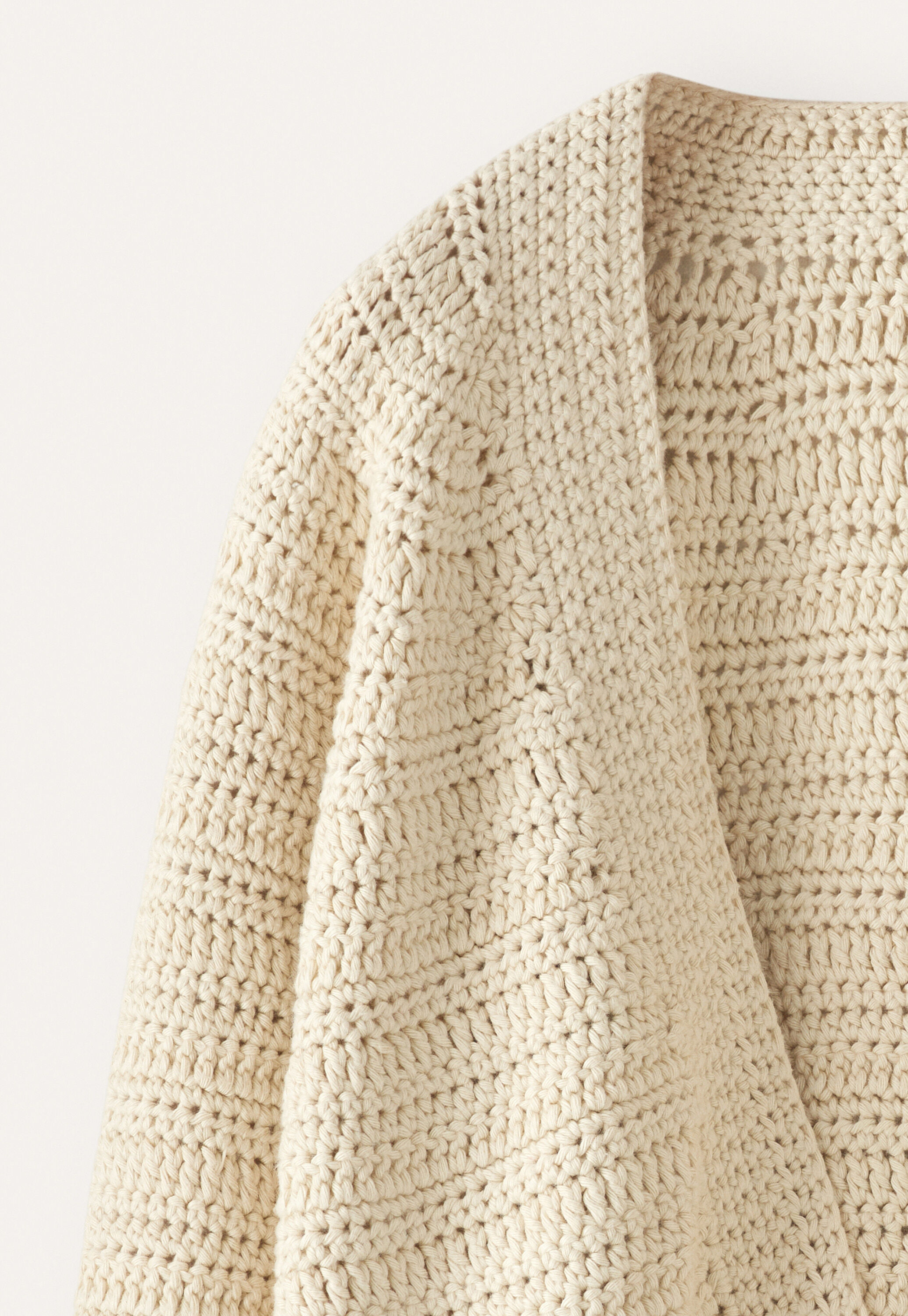 Hand-knit crochet cardigan, Ecru, large