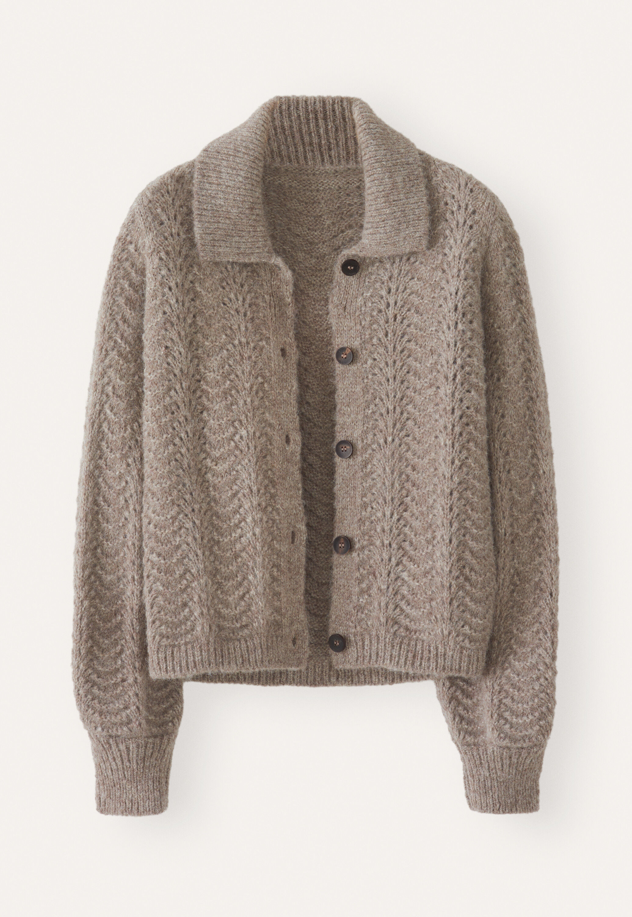 Pointelle cardigan, Brown taupe, large
