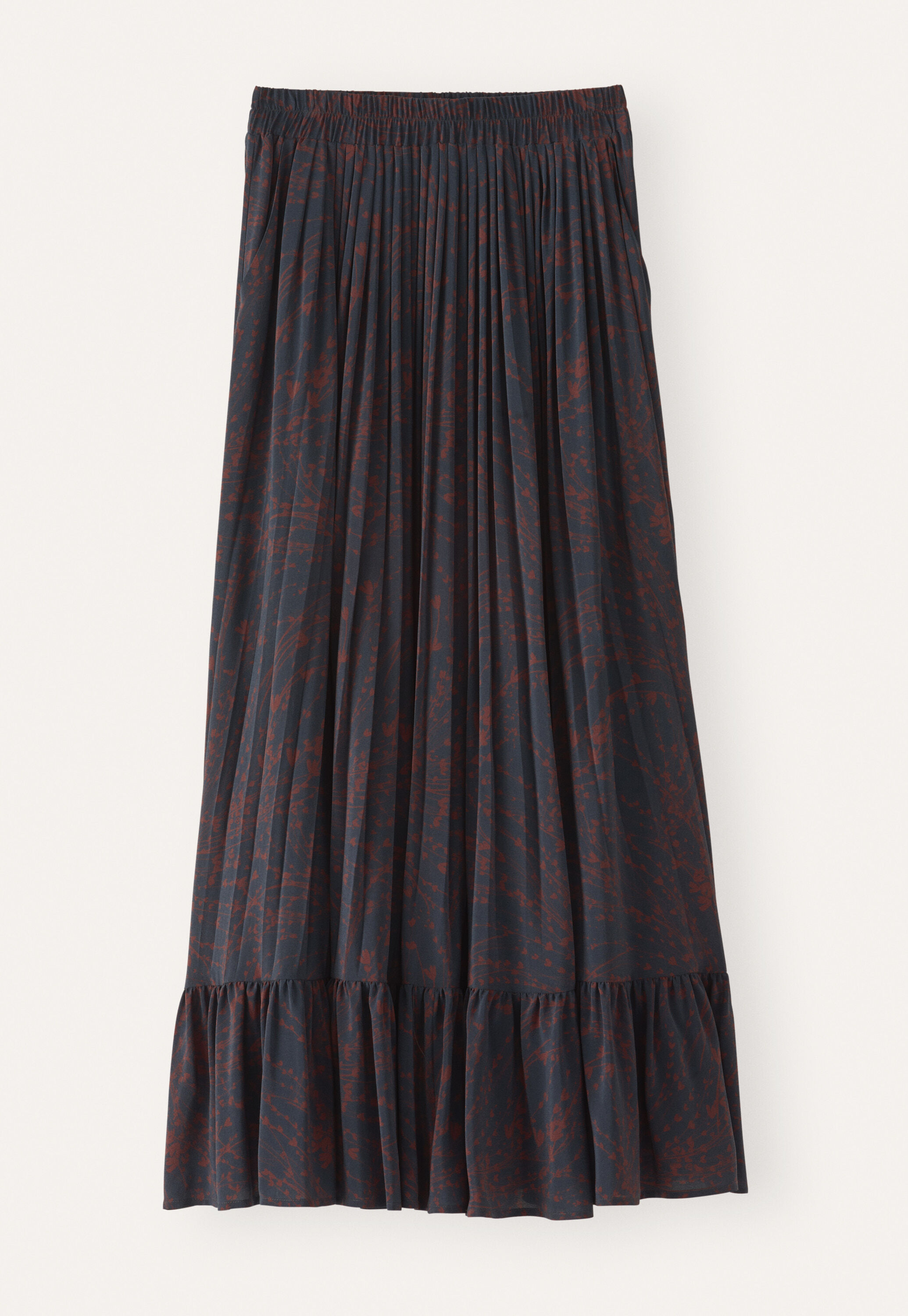 Printed skirt with fluted hem, Petrol plum, large