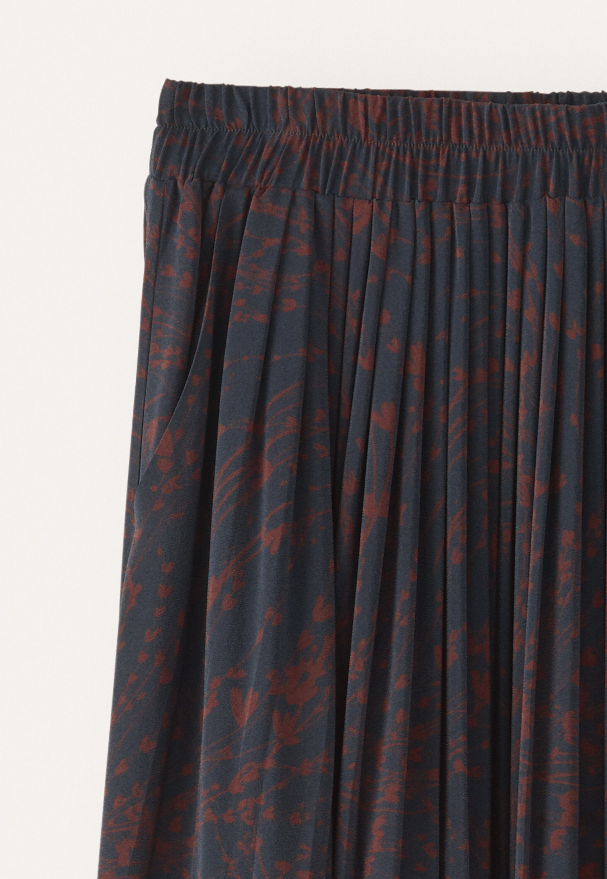 Printed skirt with fluted hem, Petrol plum, large