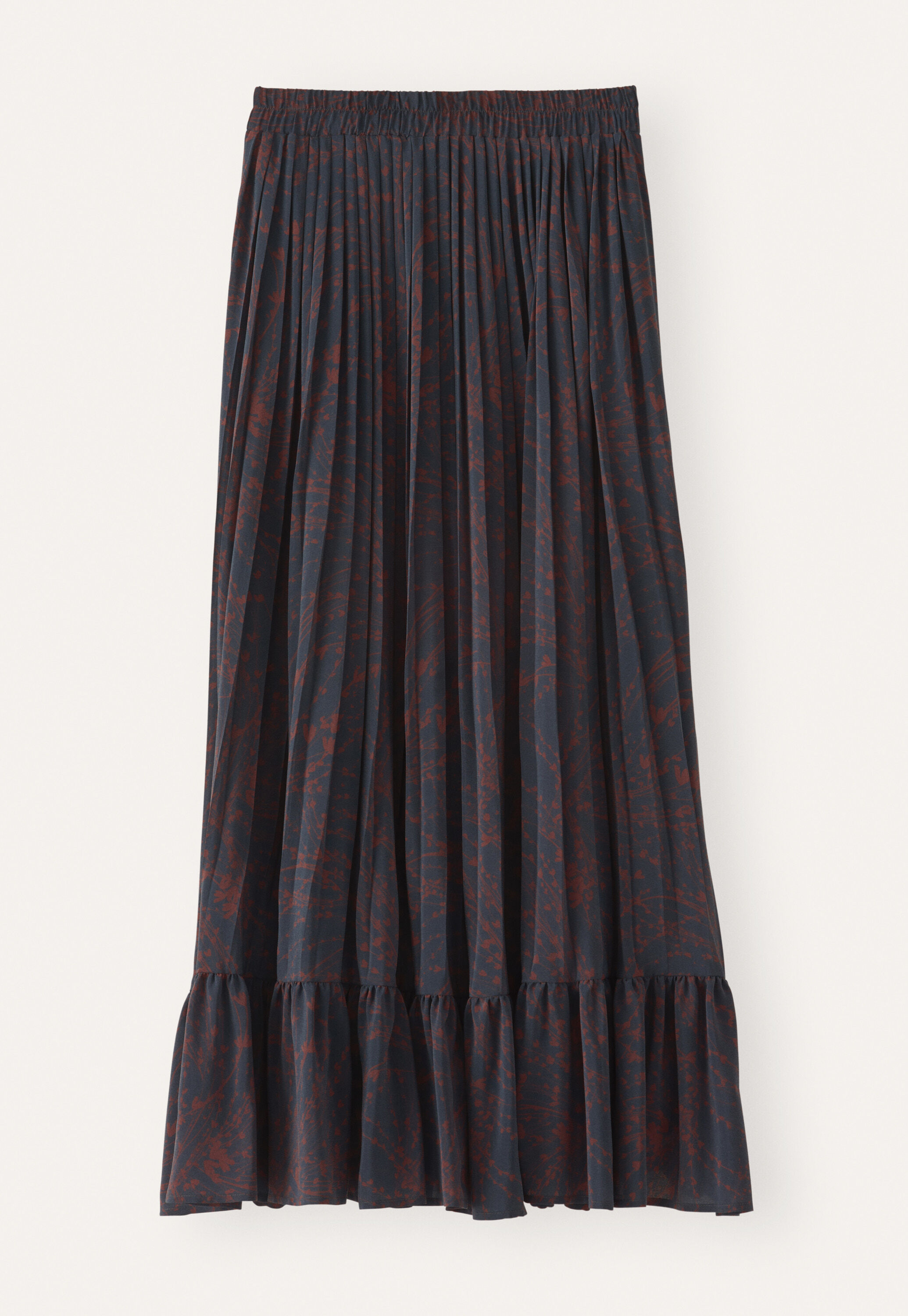 Printed skirt with fluted hem, Petrol plum, large