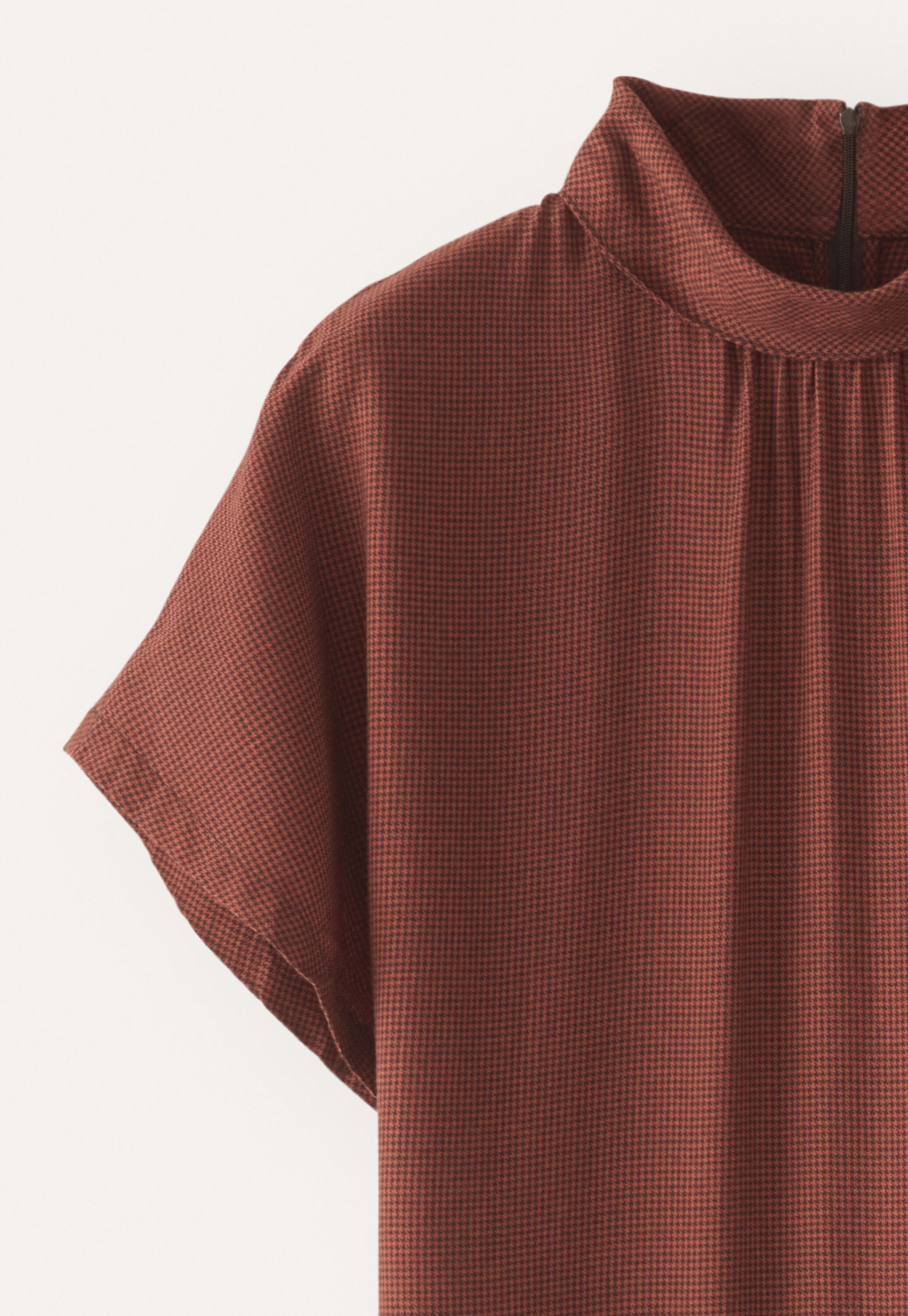 High neck dogtooth dress, Terracotta black, large