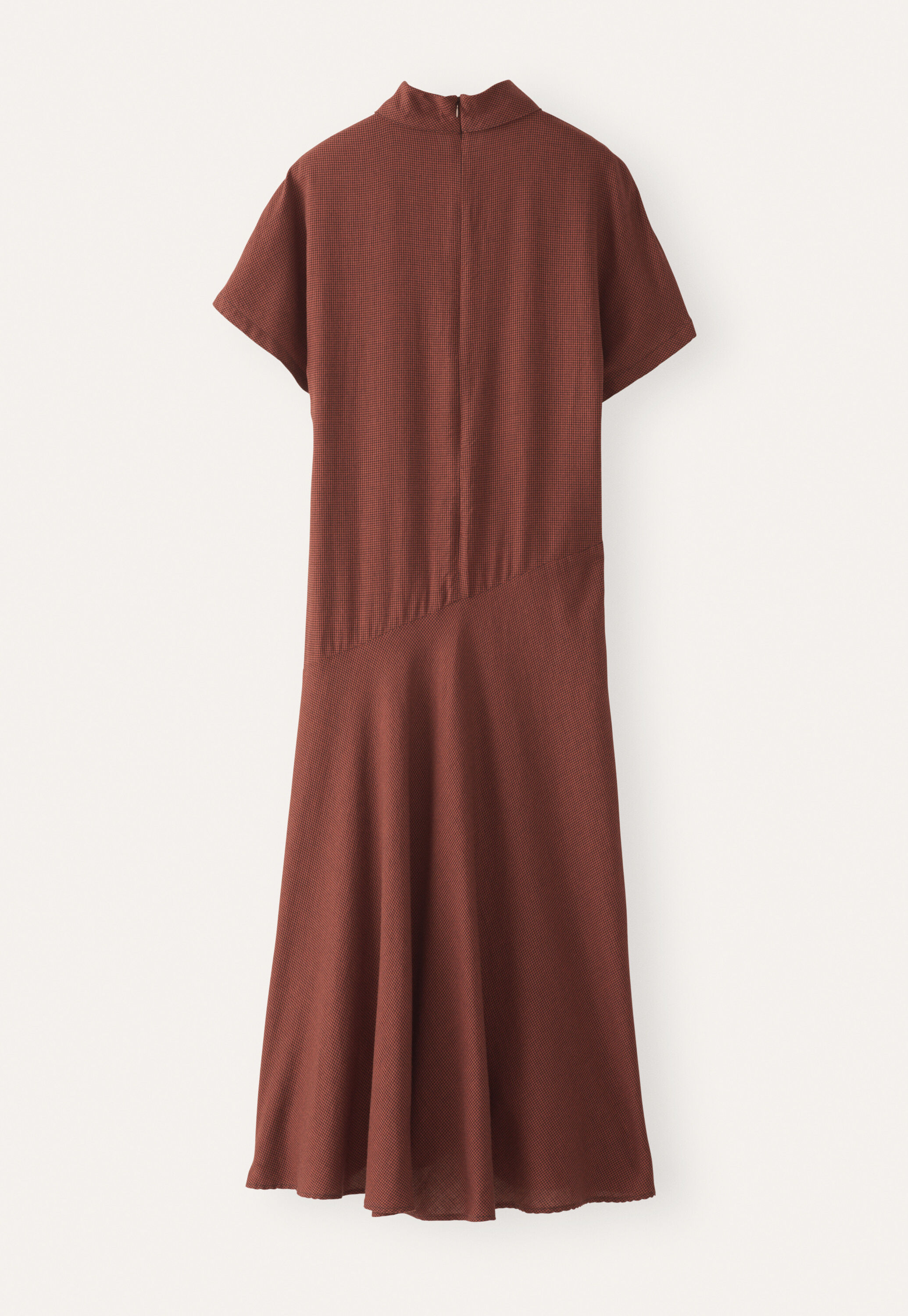 High neck dogtooth dress, Terracotta black, large