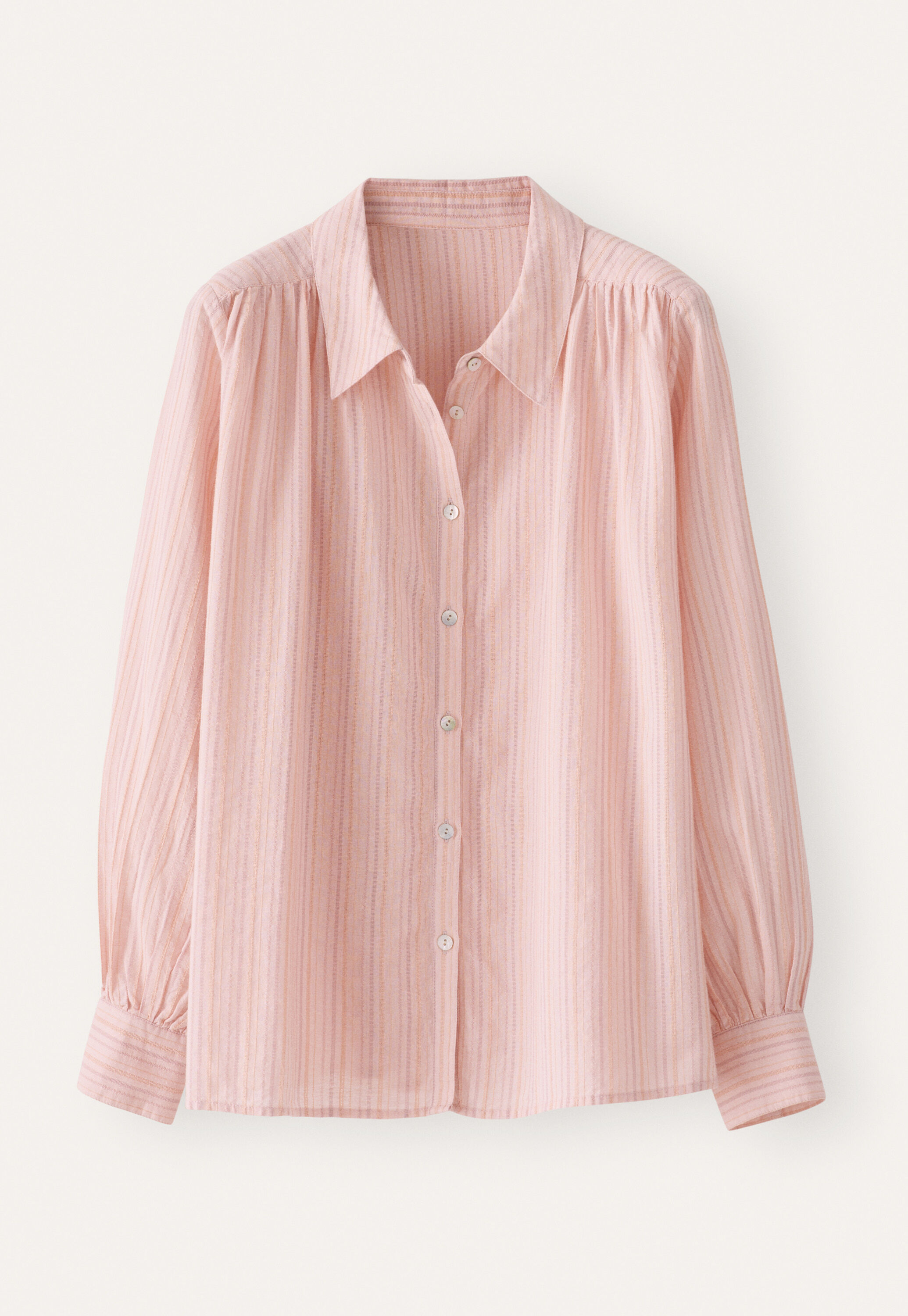 Striped blouse with gathers, Blush pink, large