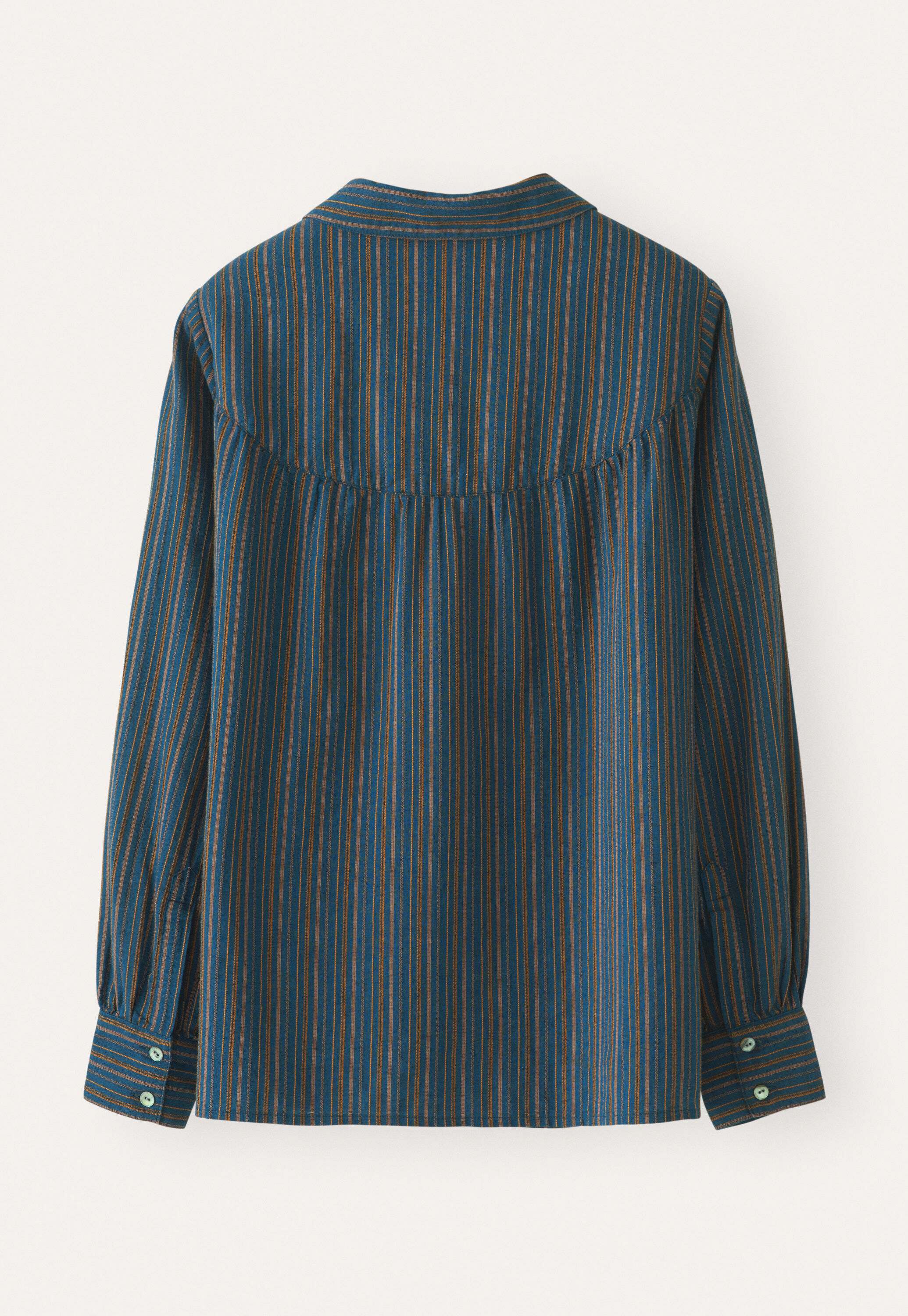 Striped blouse with gathers, Petrol, large