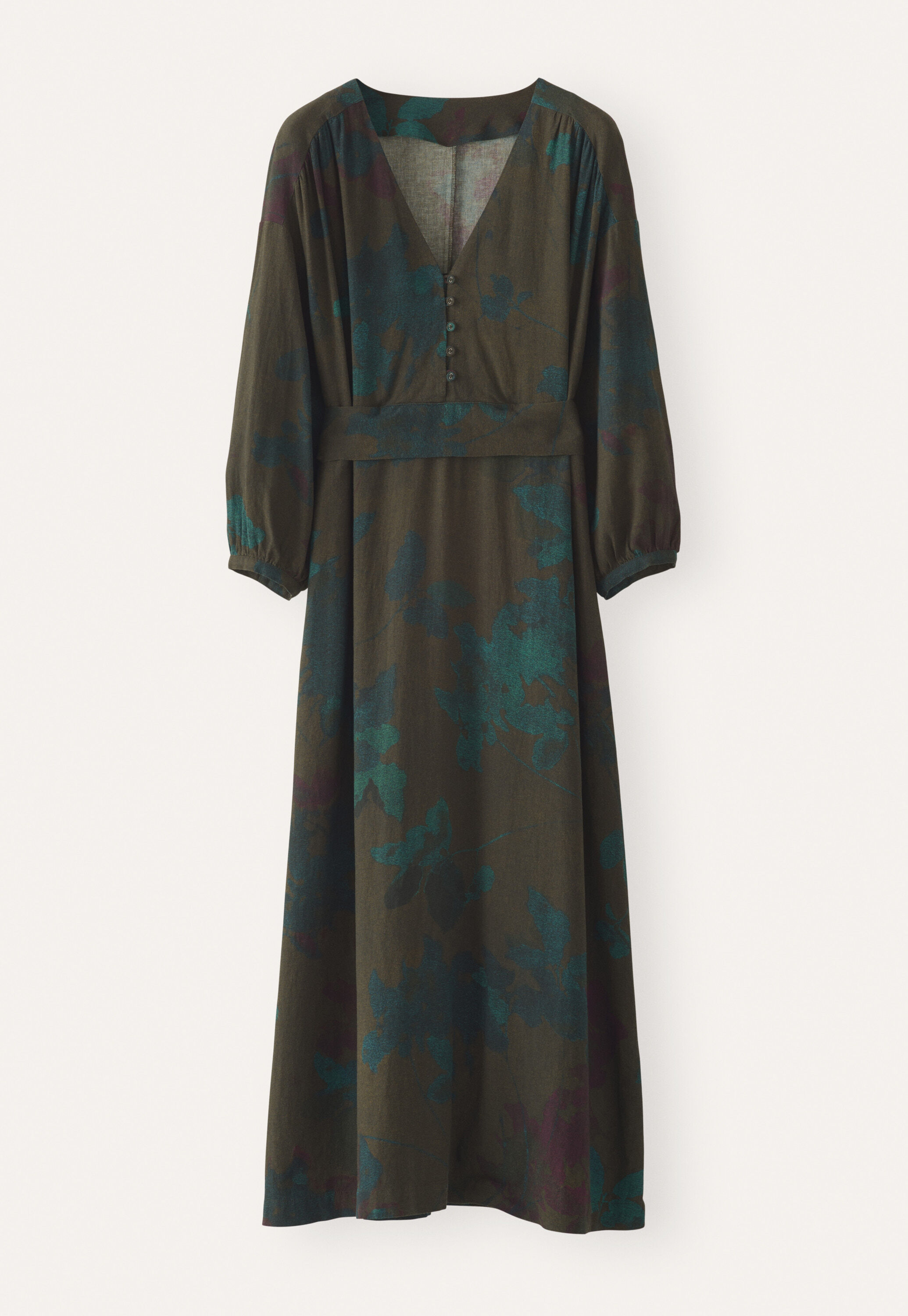 Long printed dress, Brown teal, large