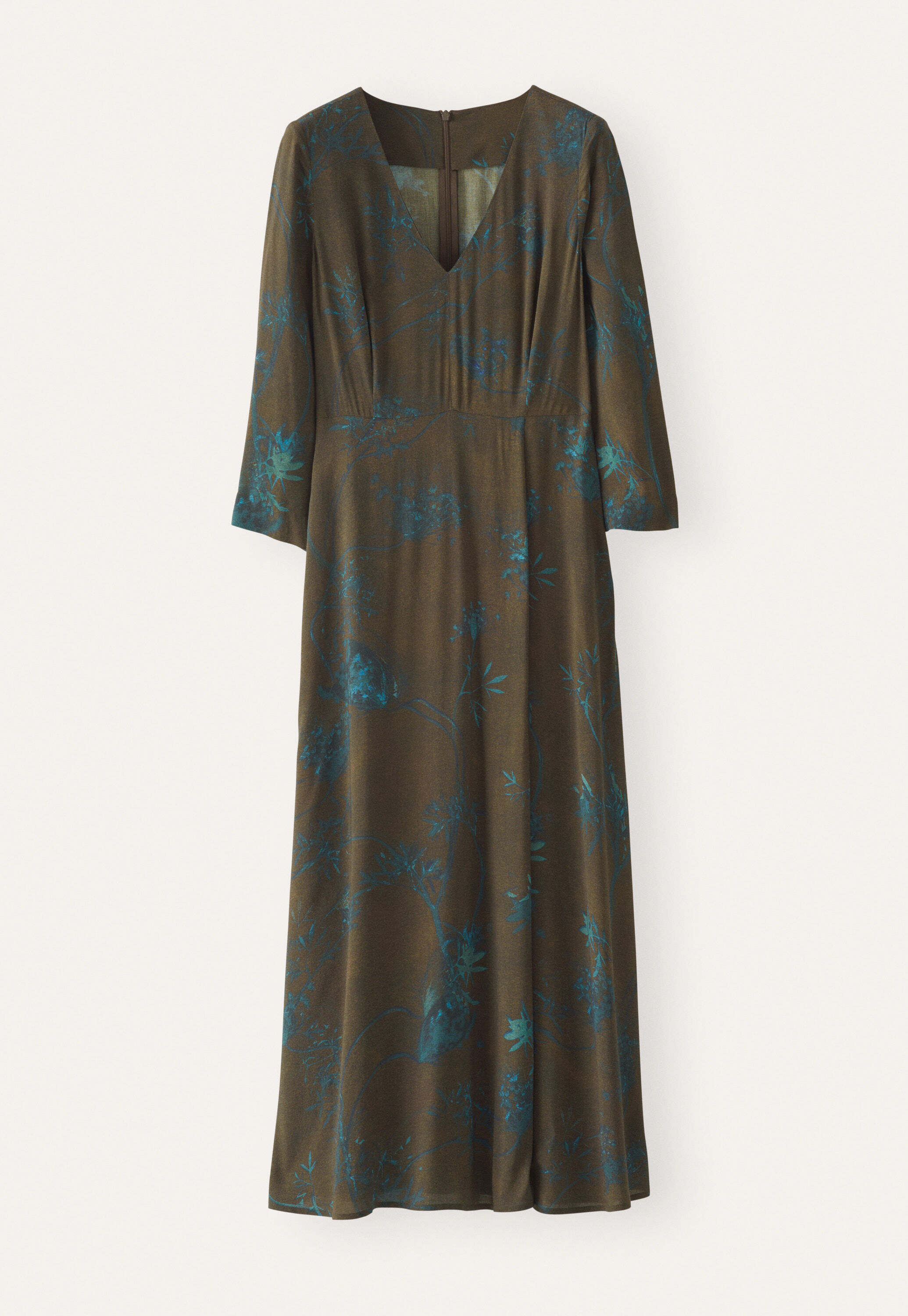 Long printed dress, Dark brown, large
