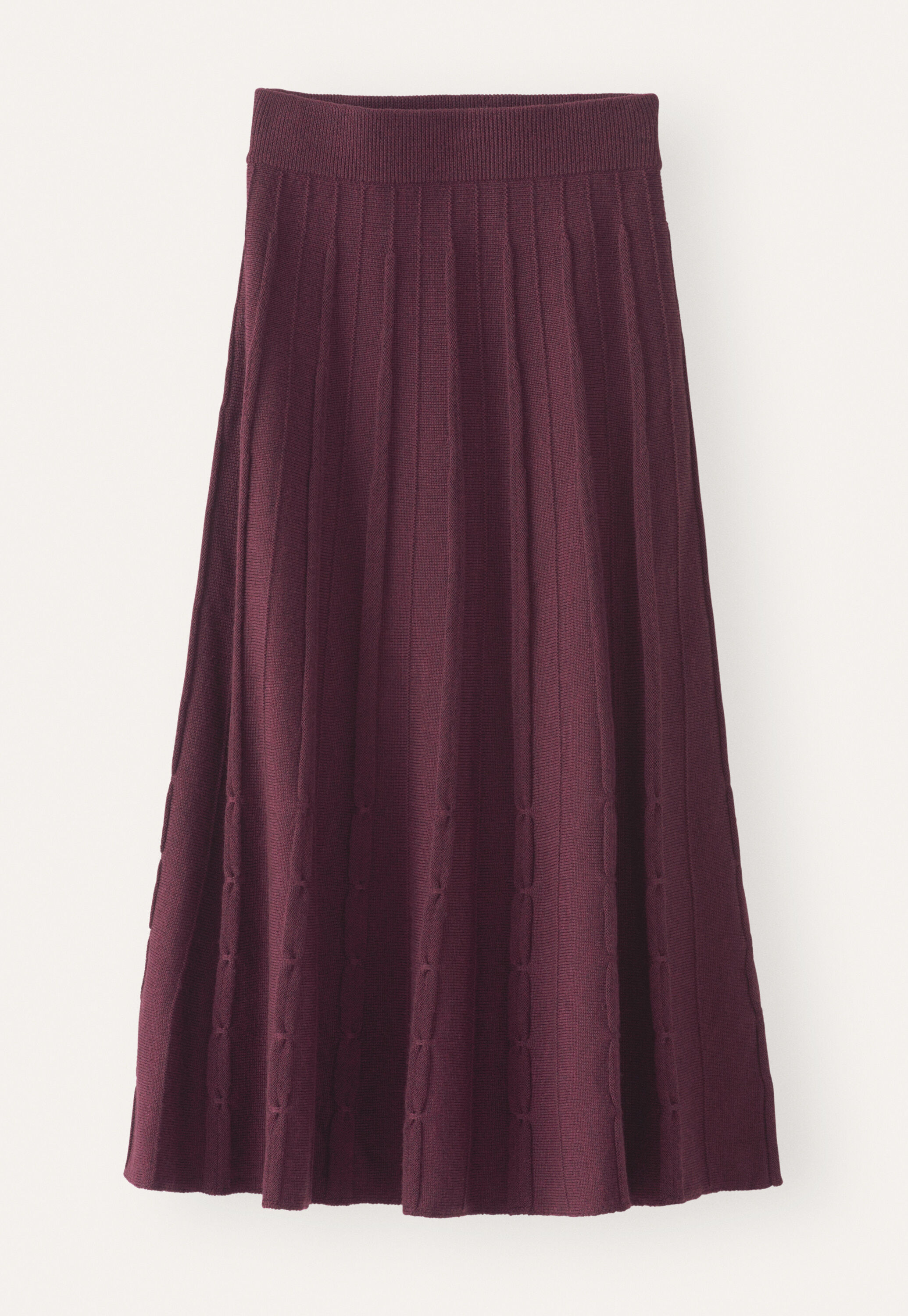 Tuck-stitch merino skirt, Aubergine, large