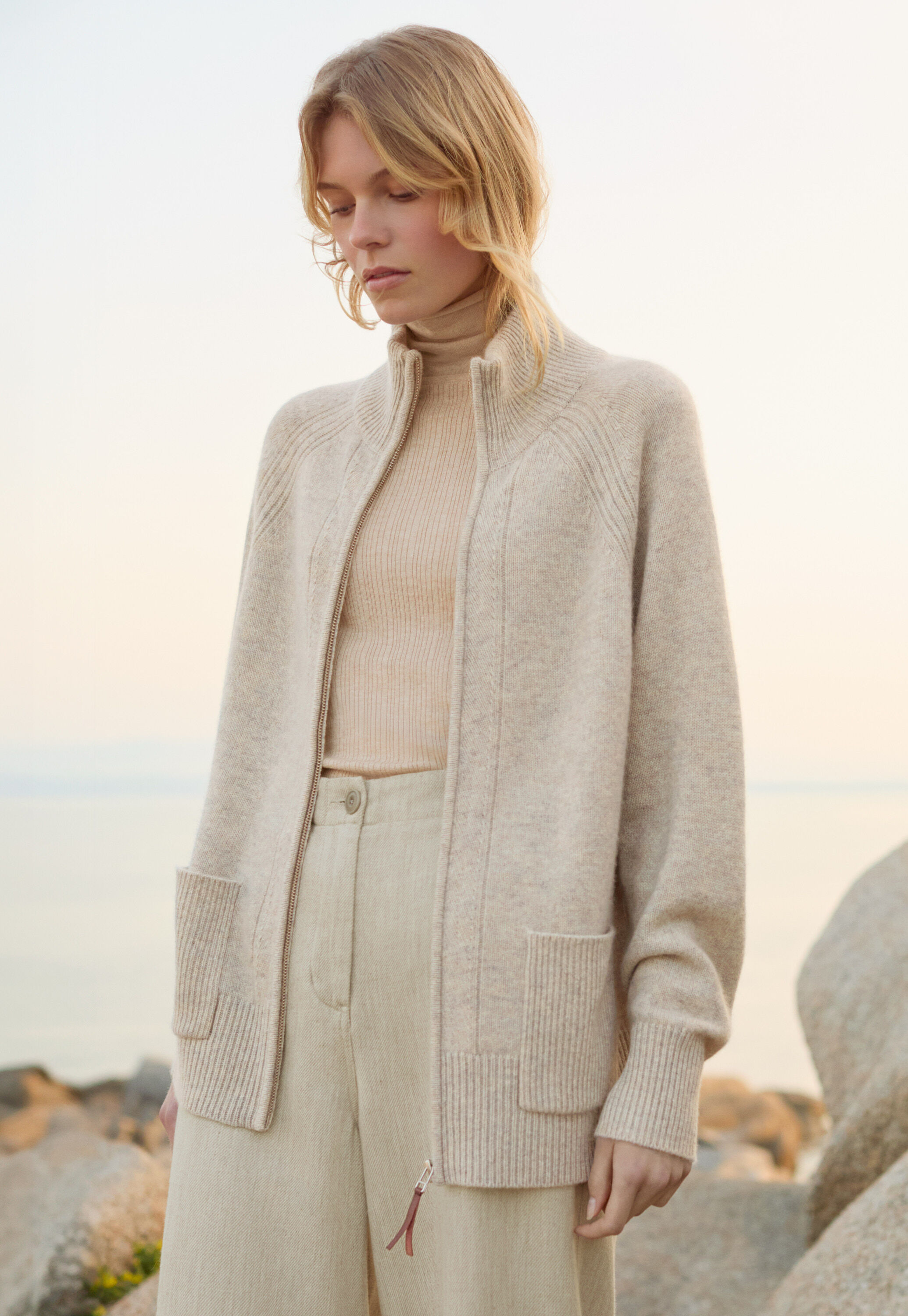 Zip-front cardigan