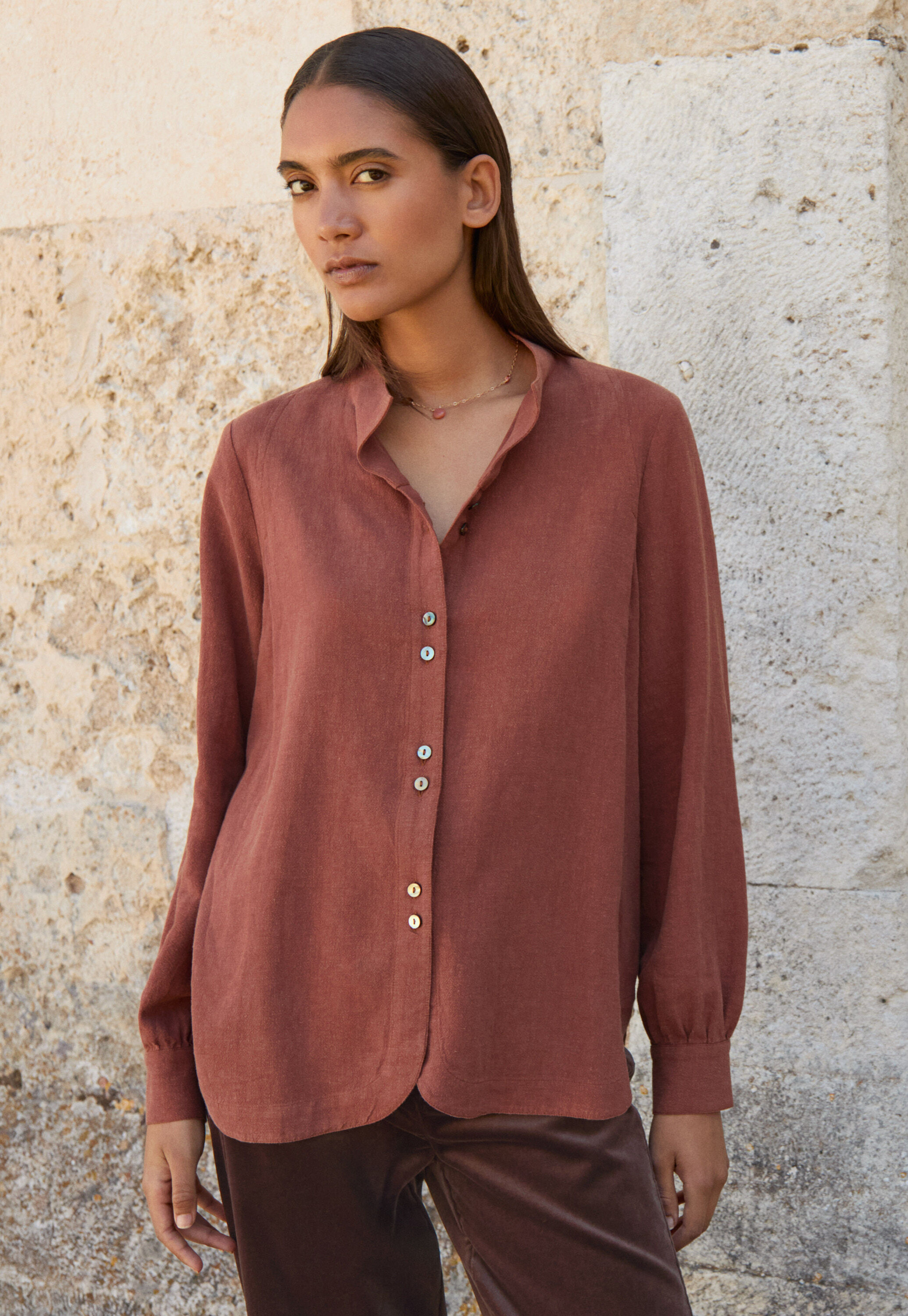 Funnel-neck blouse