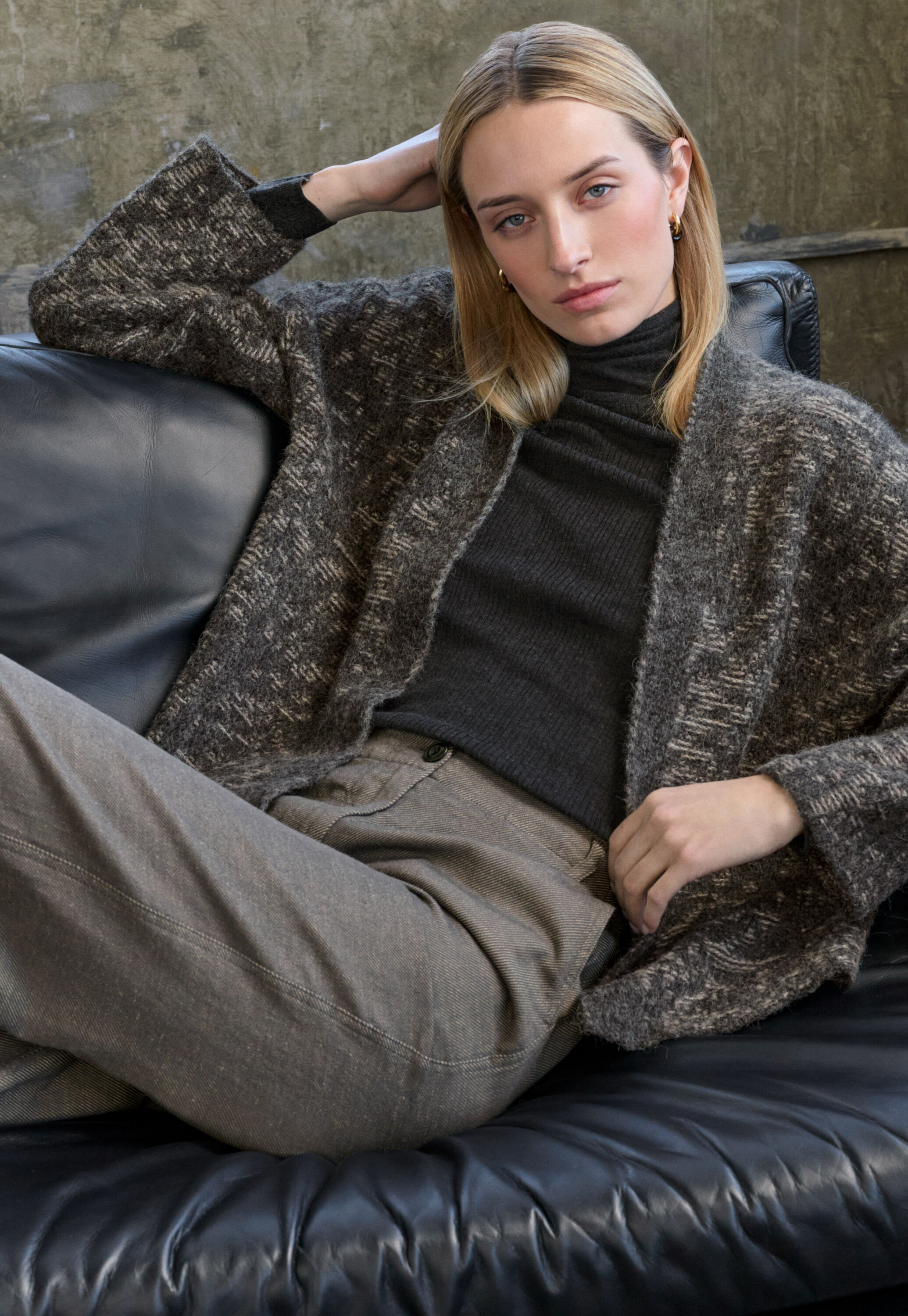 Lace-stitch kimono cardigan