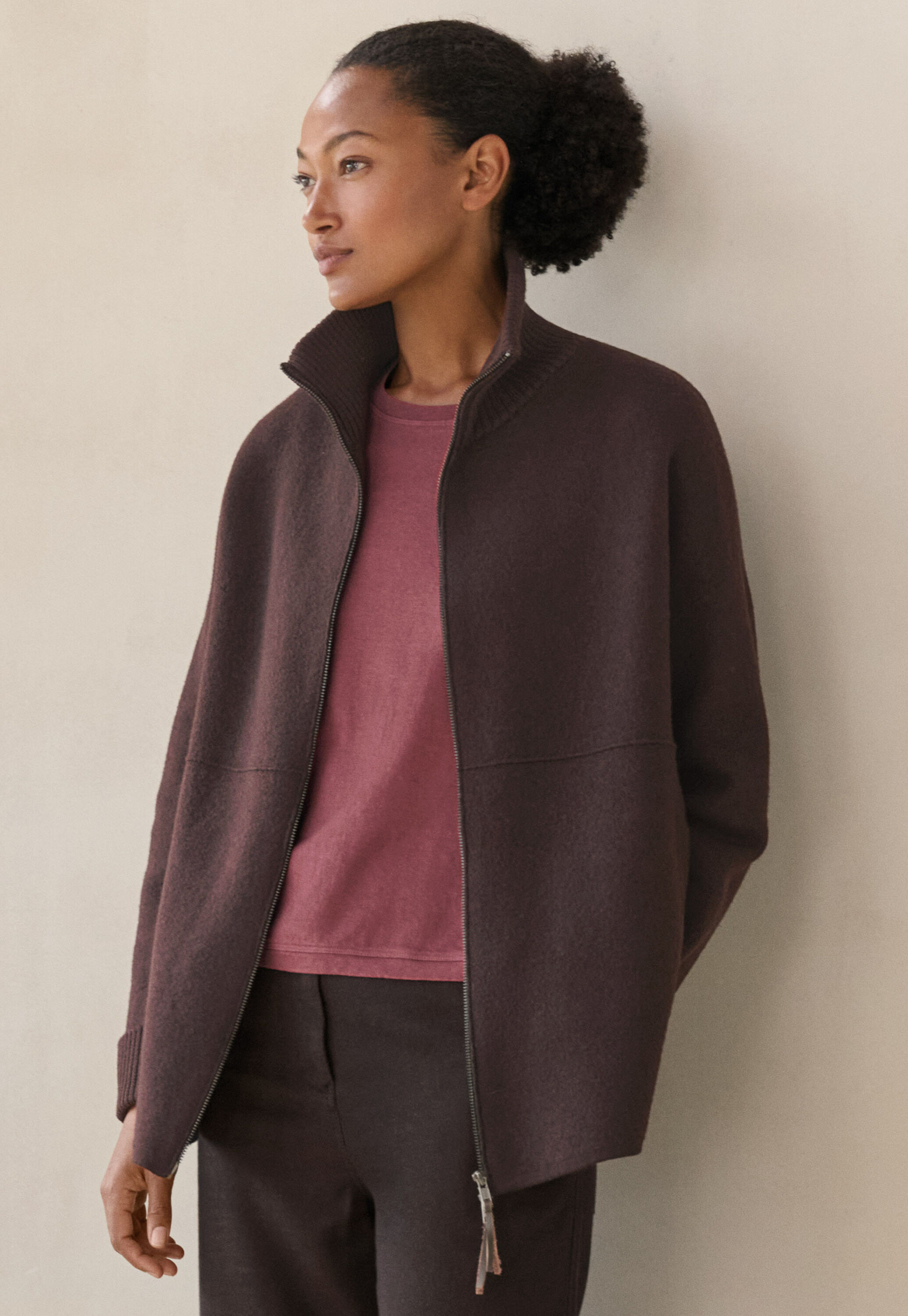Zip-front knitted jacket