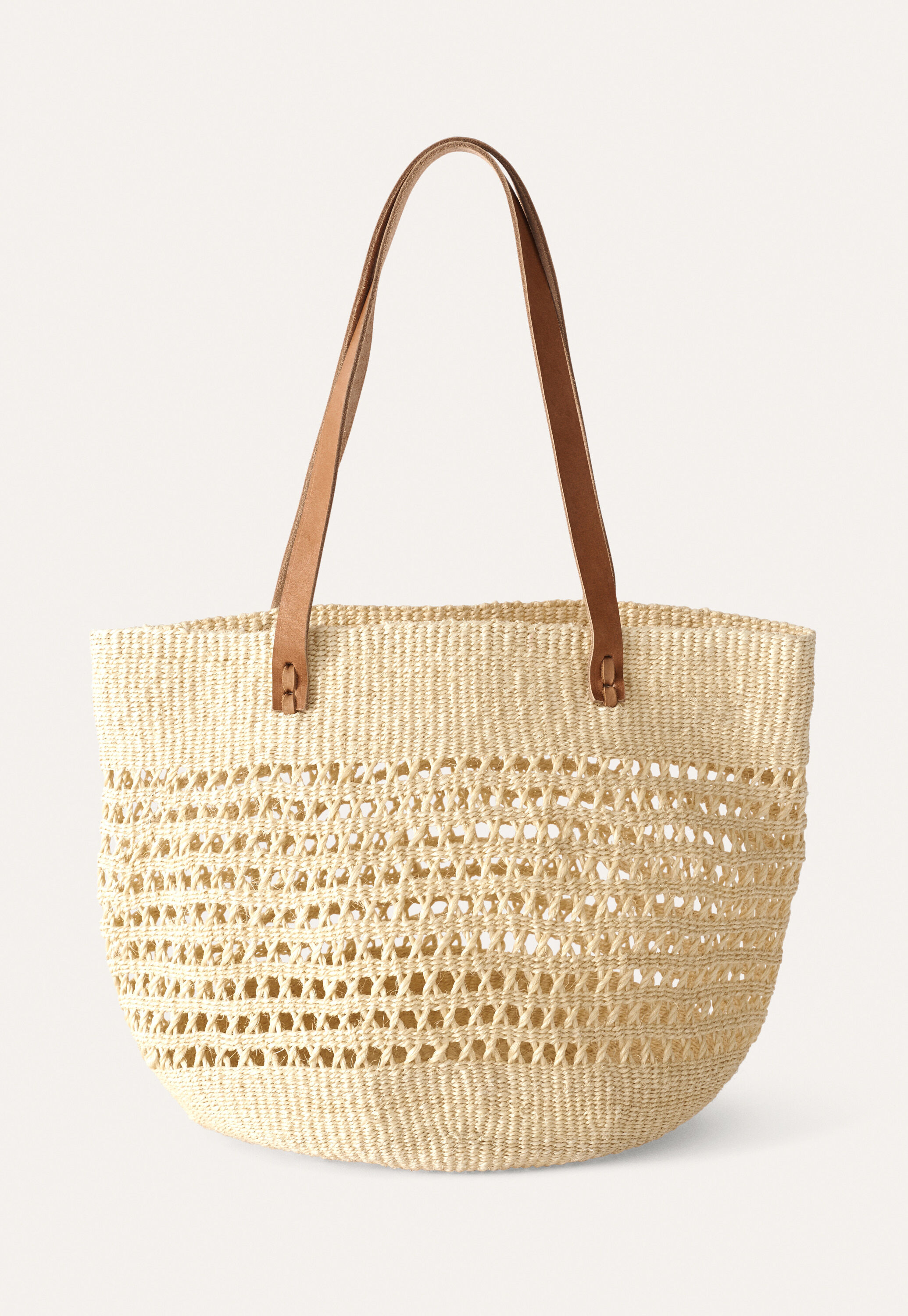 Shopper with leather handle