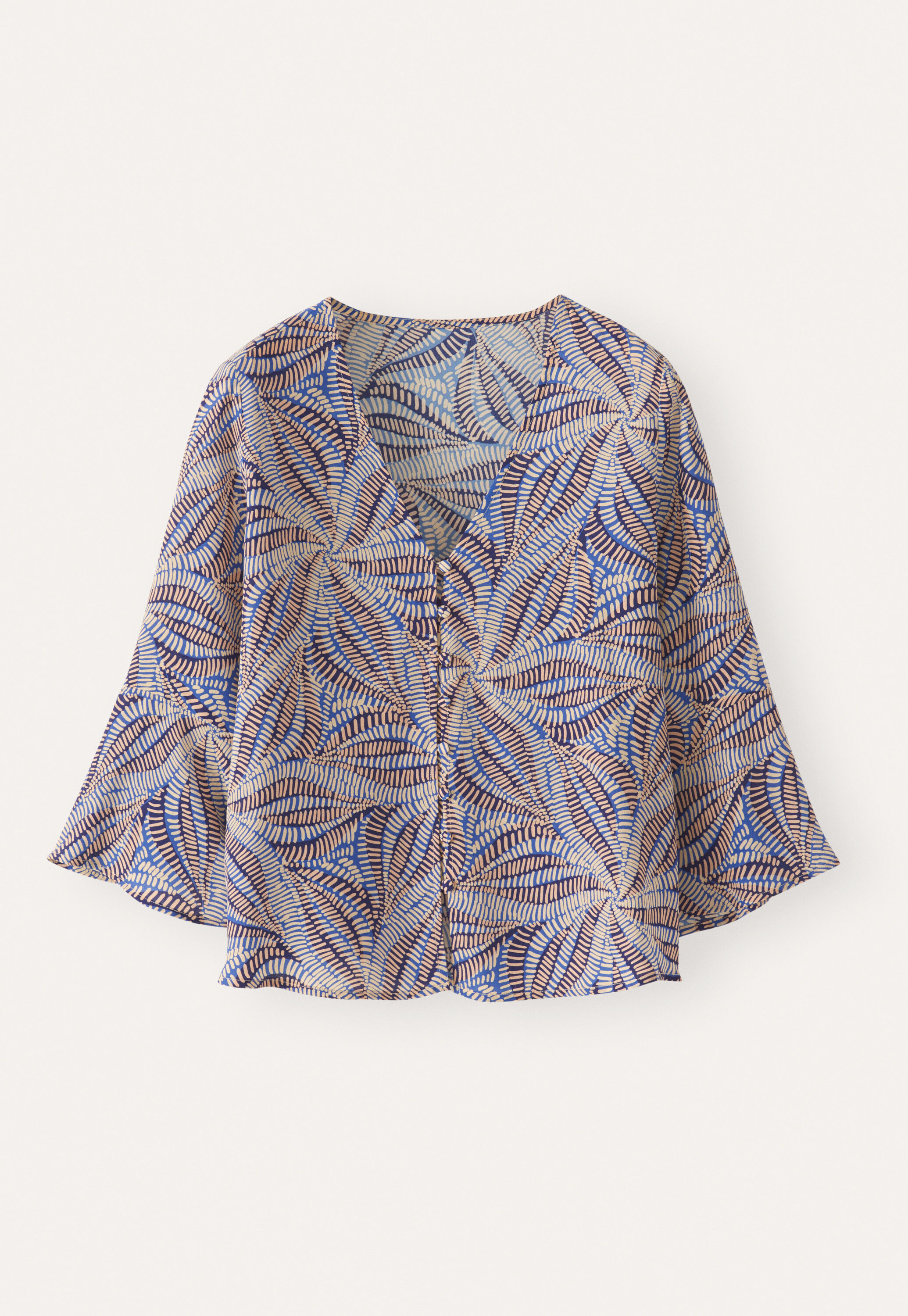 Printed fluted sleeve blouse