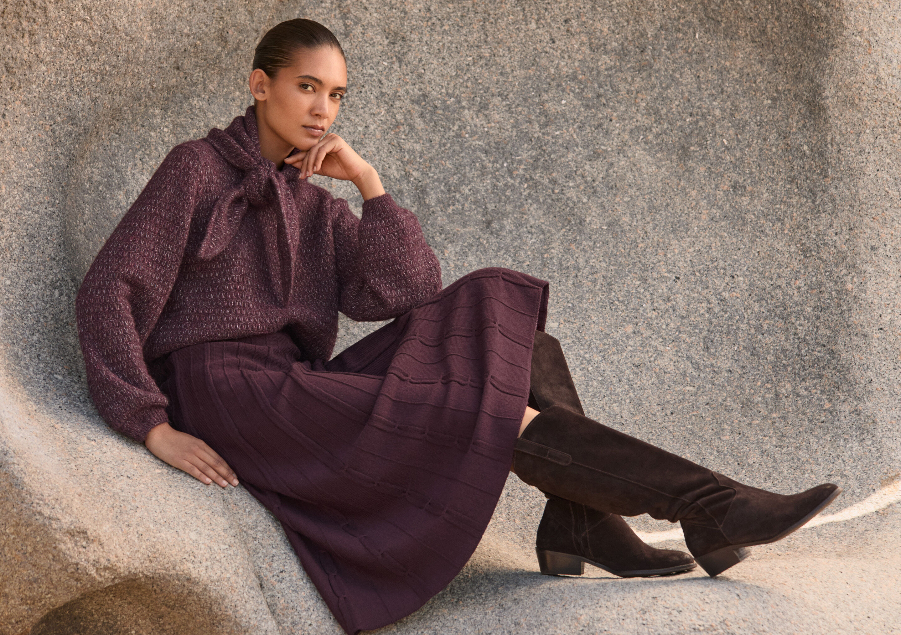 Tuck-stitch merino skirt