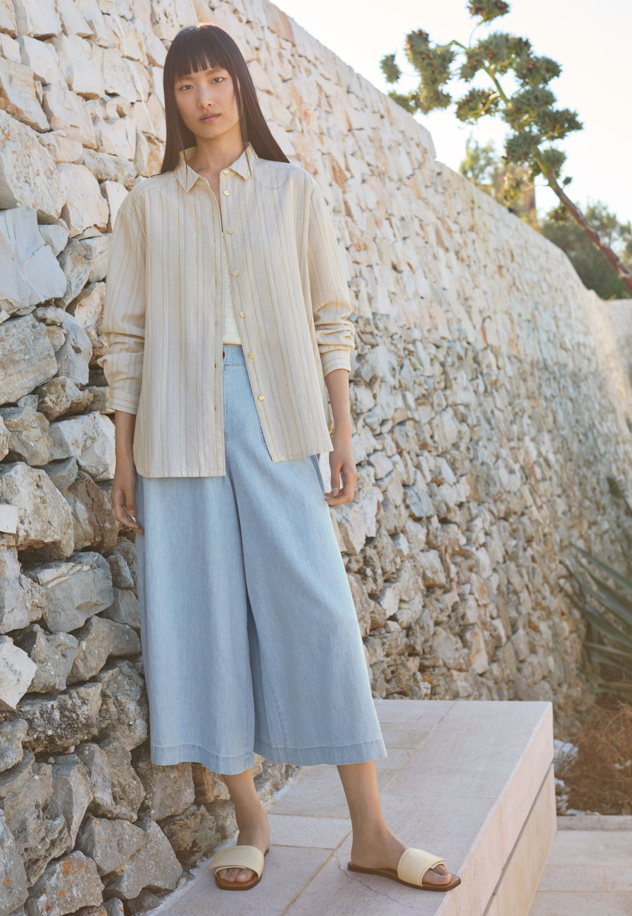 Indigo-dyed culottes