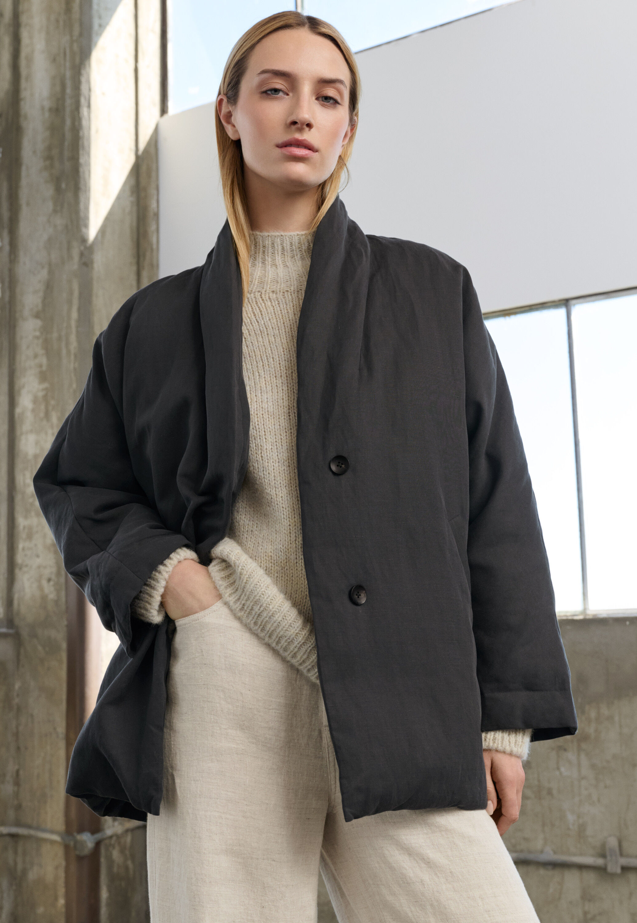 Shawl collar padded coat