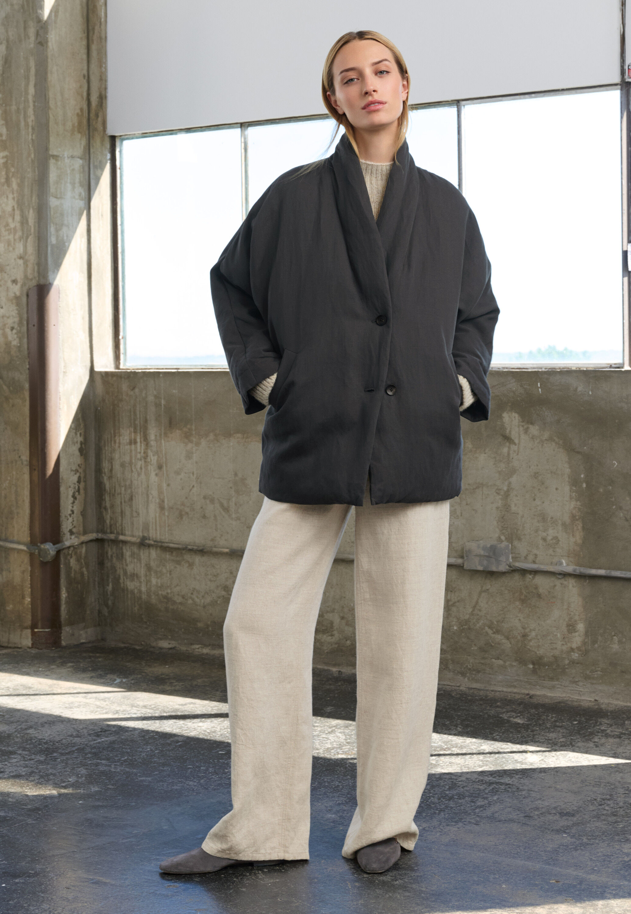 Shawl collar padded coat