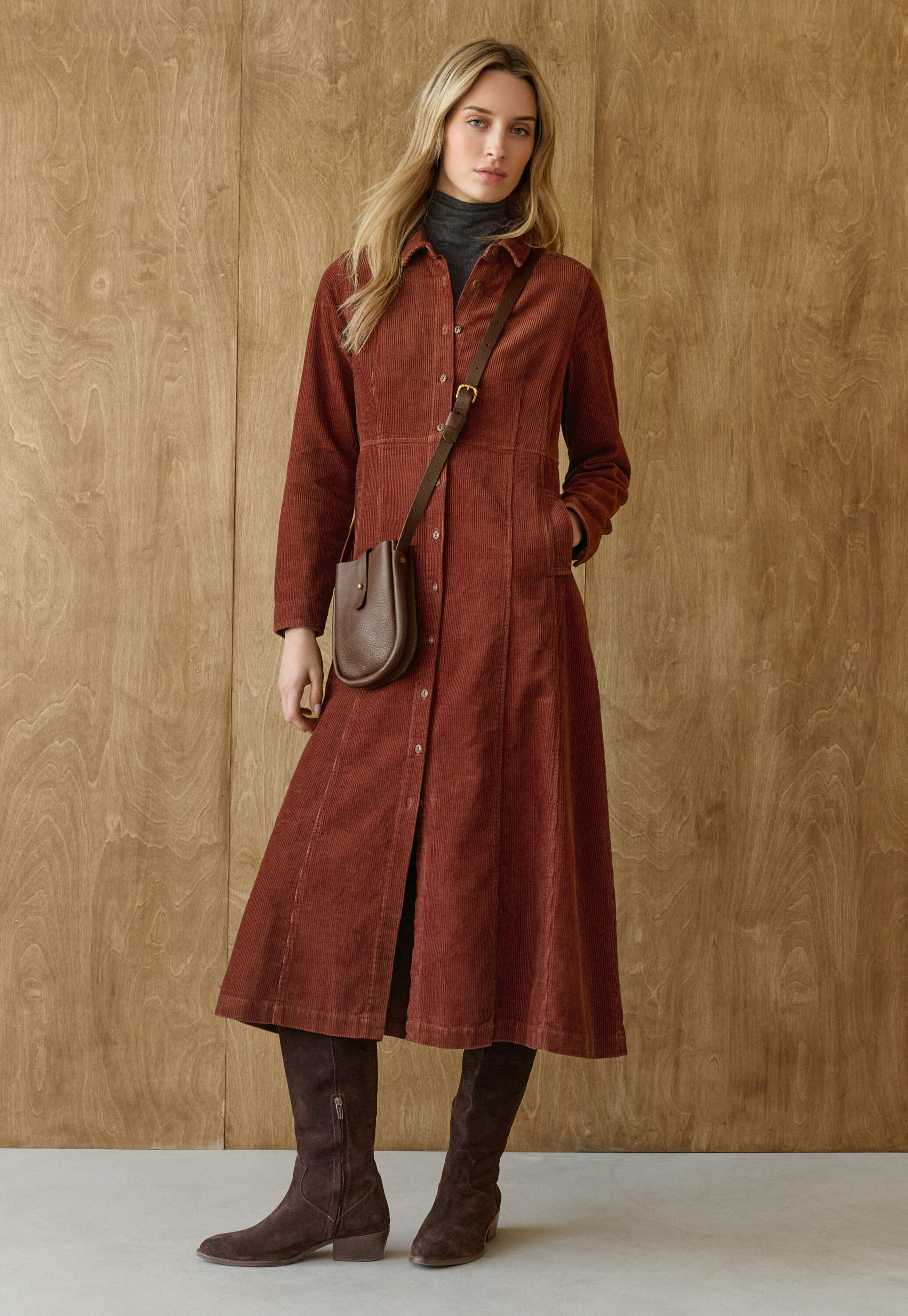Cord panelled dress