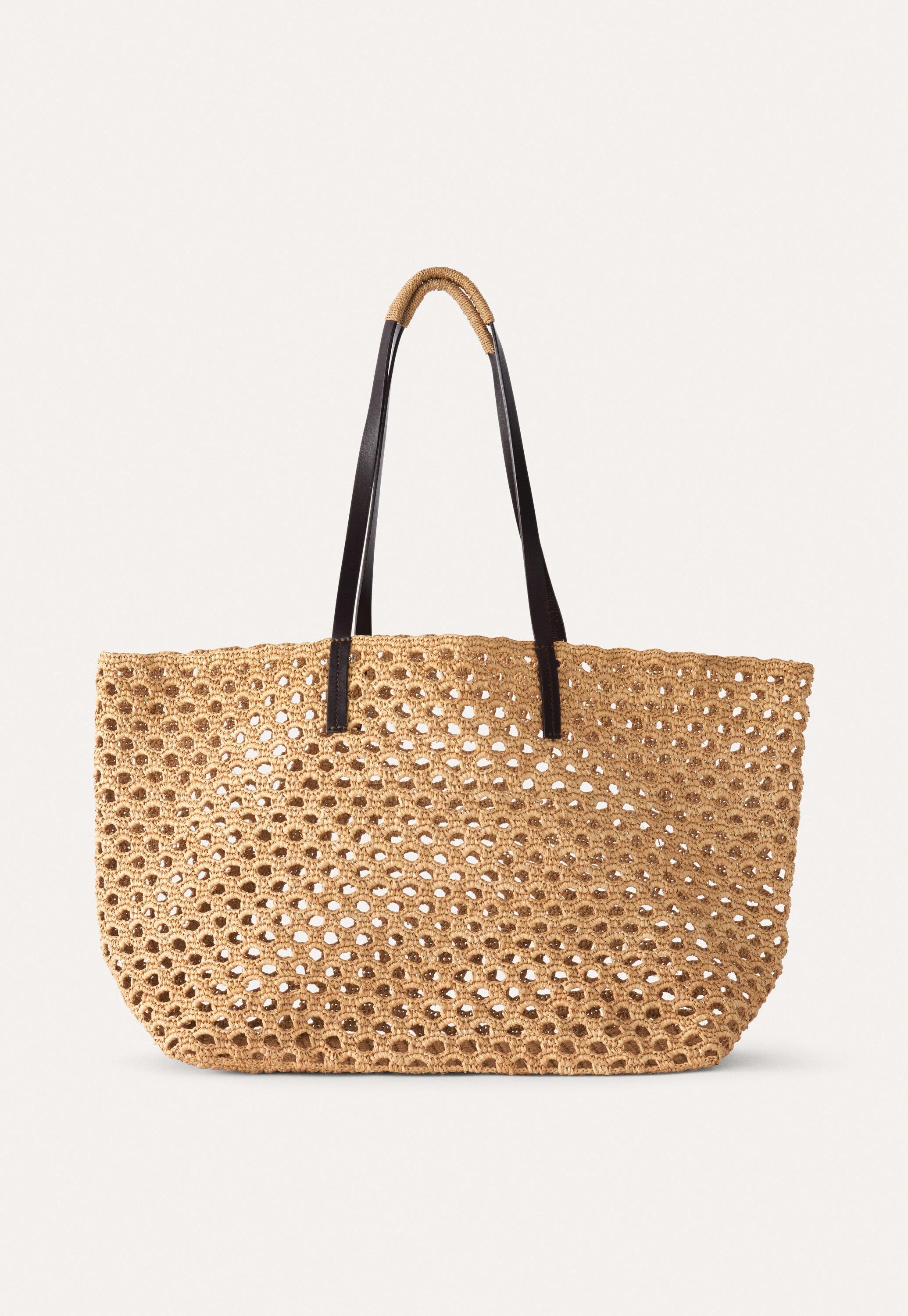 Woven bag with leather handle