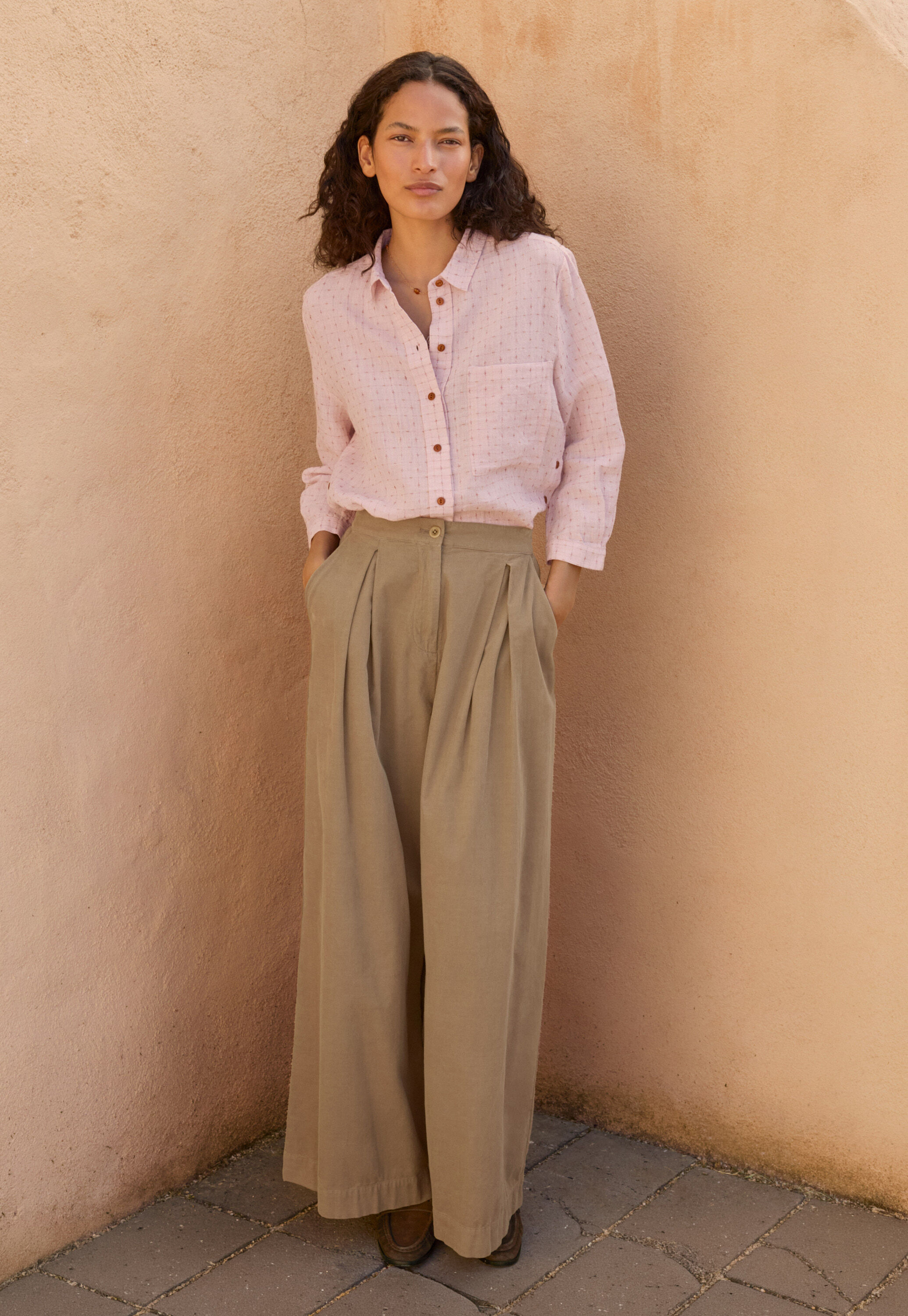 Fine cord wide-leg trousers