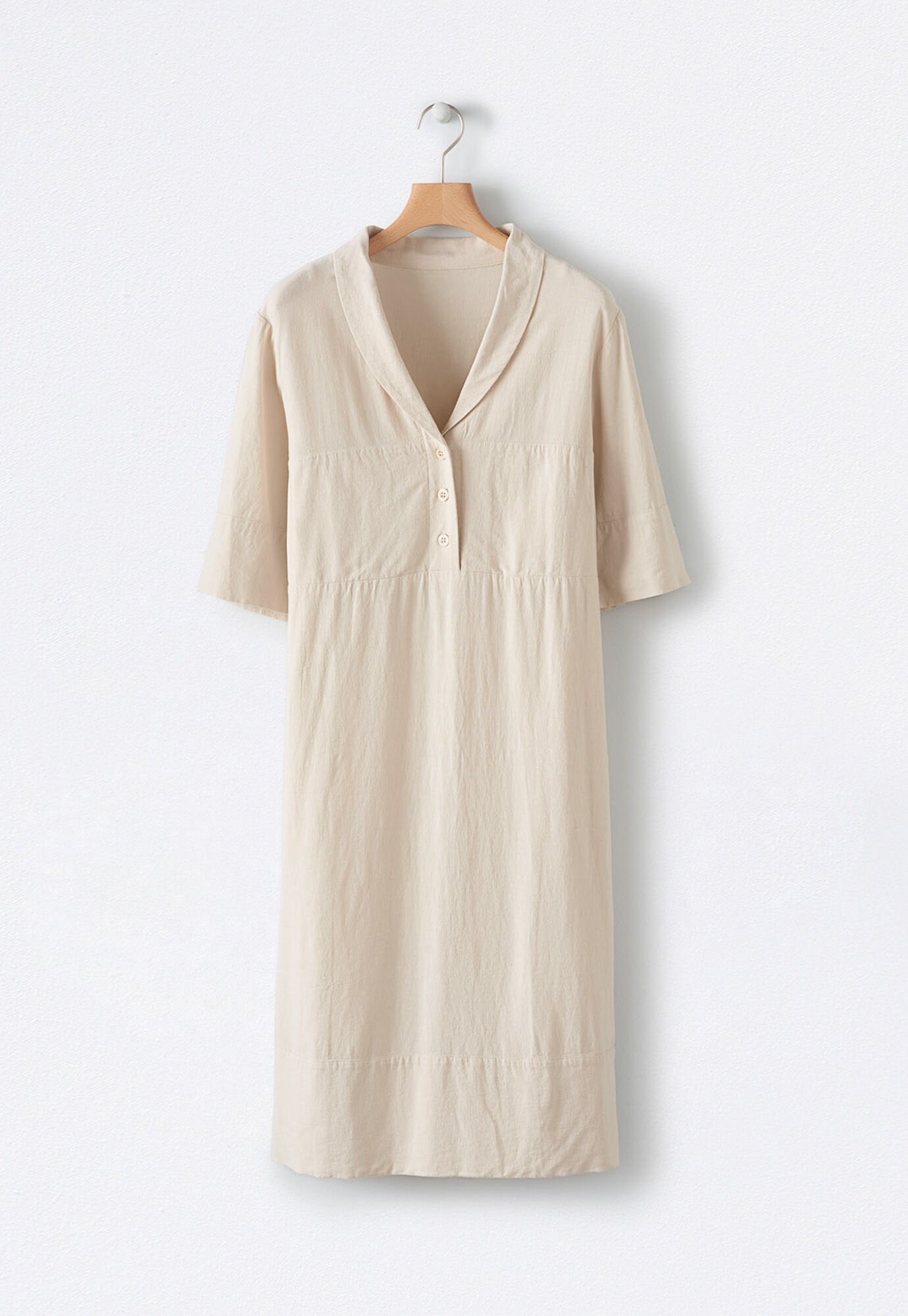 Shawl-collar viscose linen dress