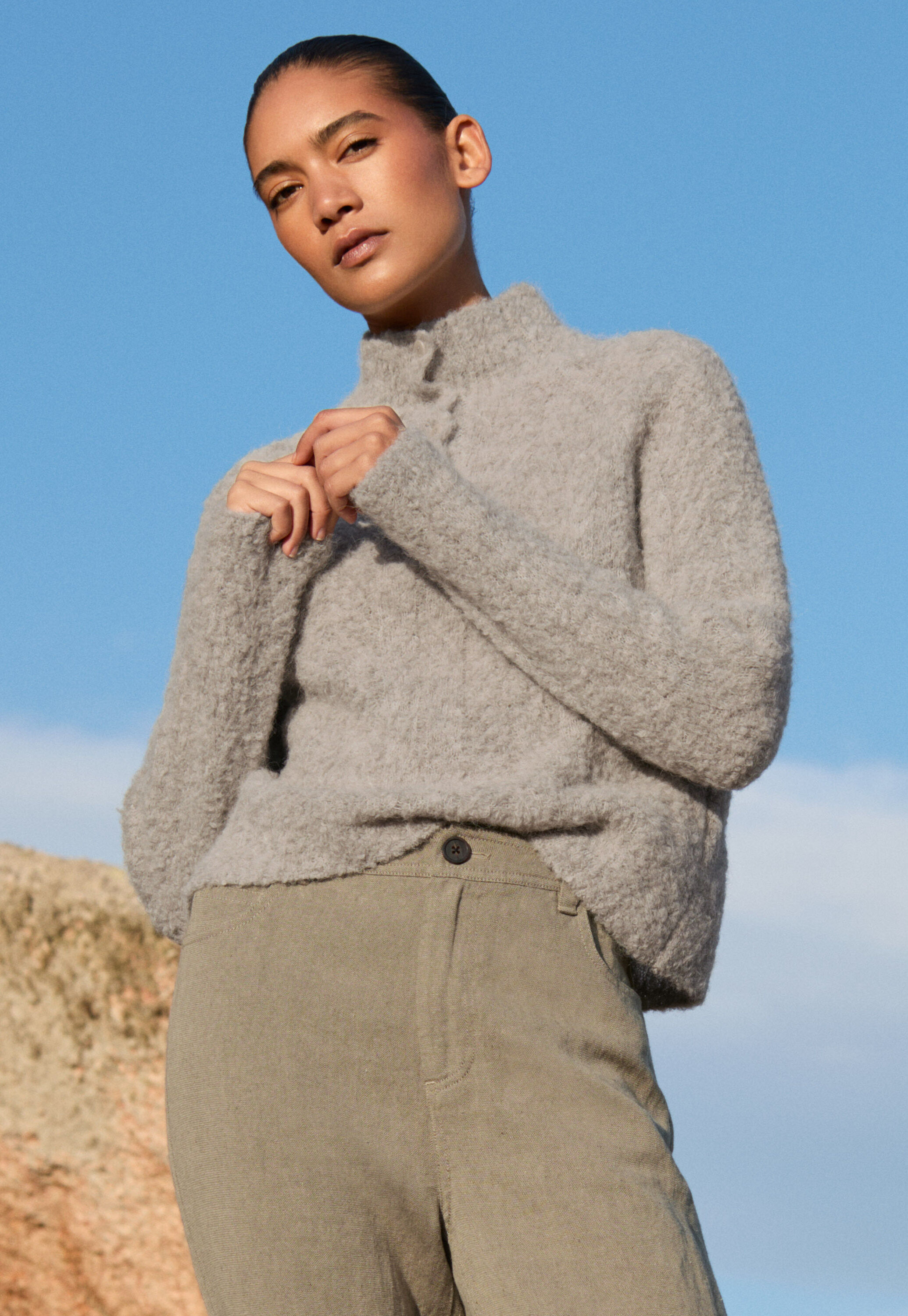Button-neck sweater, Natural grey, large