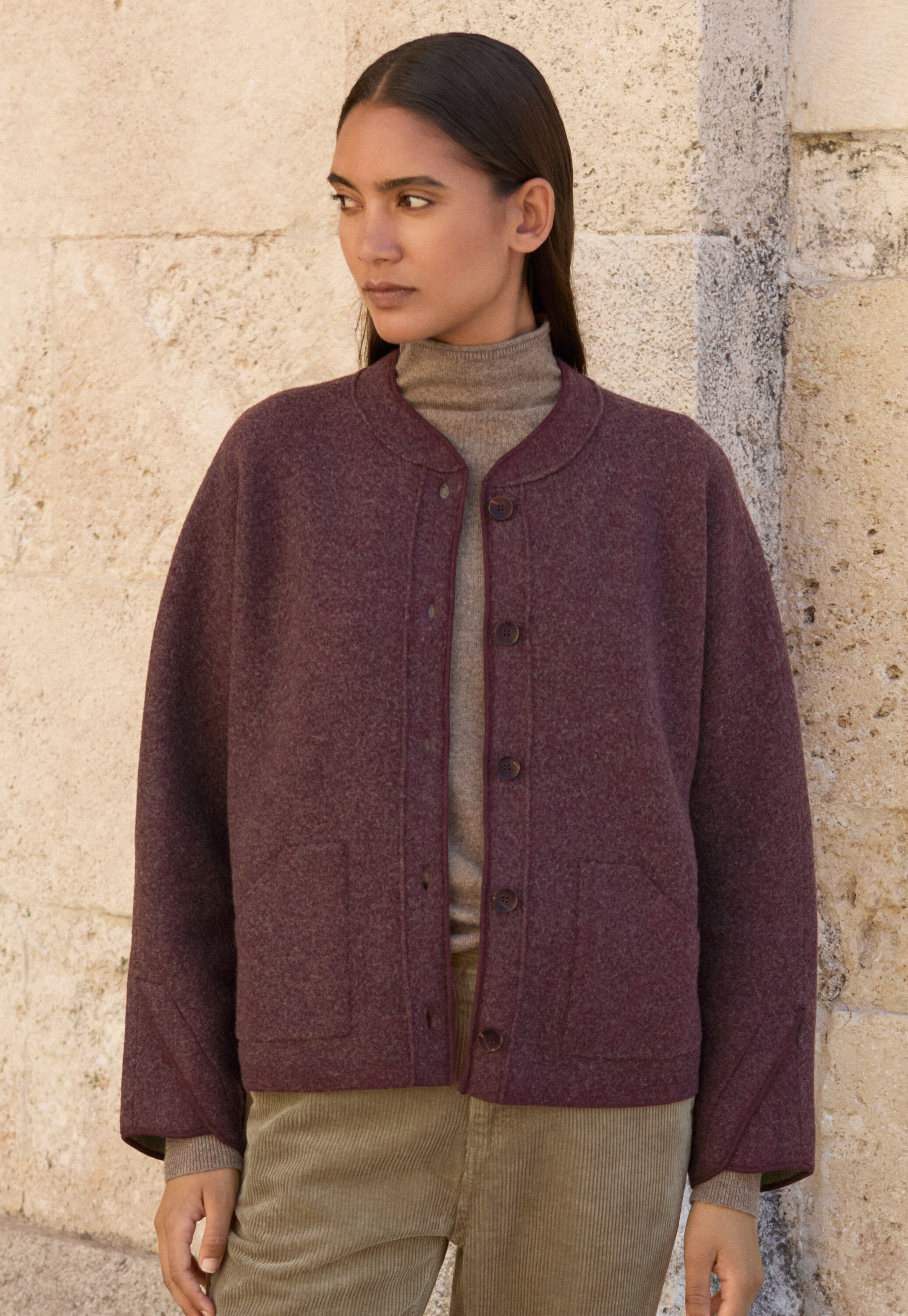 Plaited boiled jacket, Aubergine, large