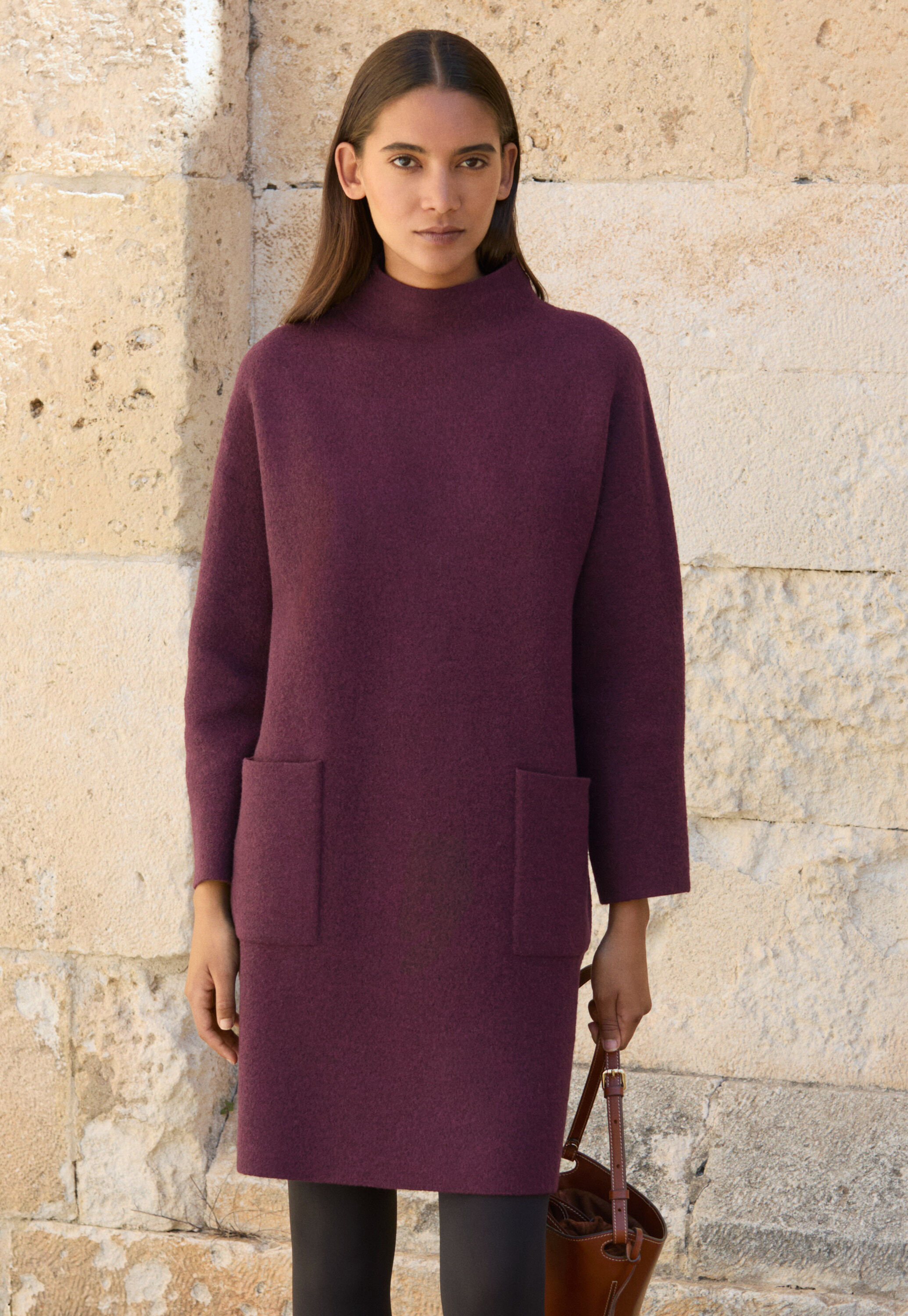 Patch-pocket dress, Aubergine, large