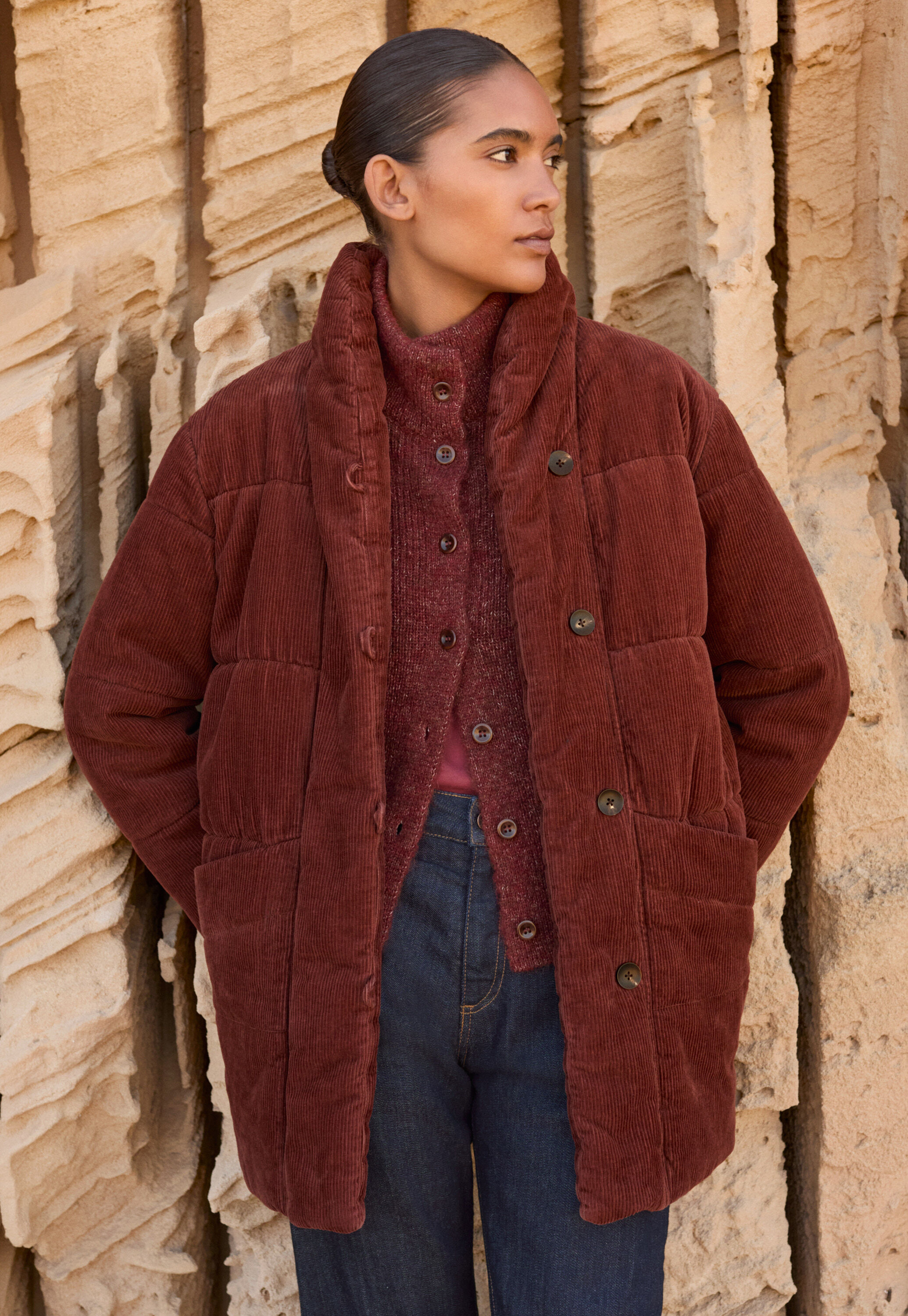 Padded shawl-collar coat