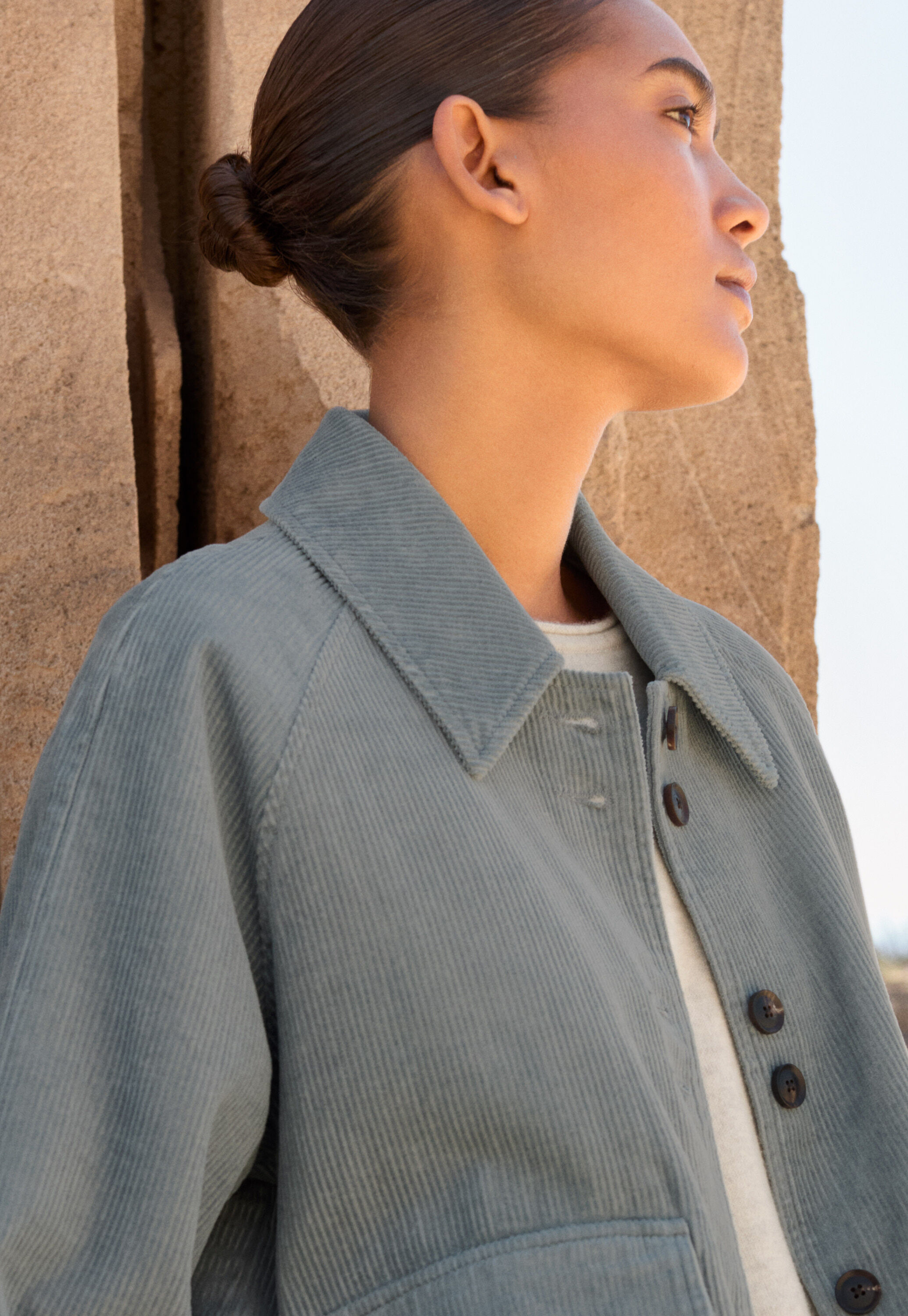 Cropped cord jacket, Duck-egg blue, large