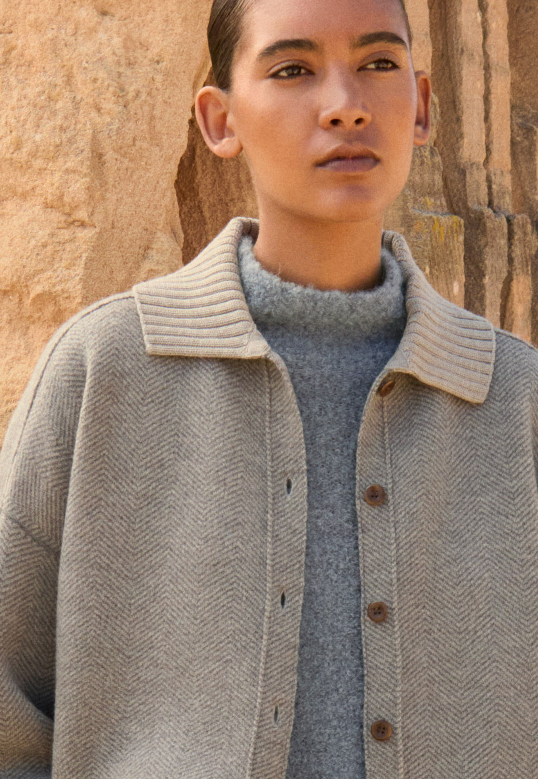 Herringbone coatigan, Taupe fawn, large