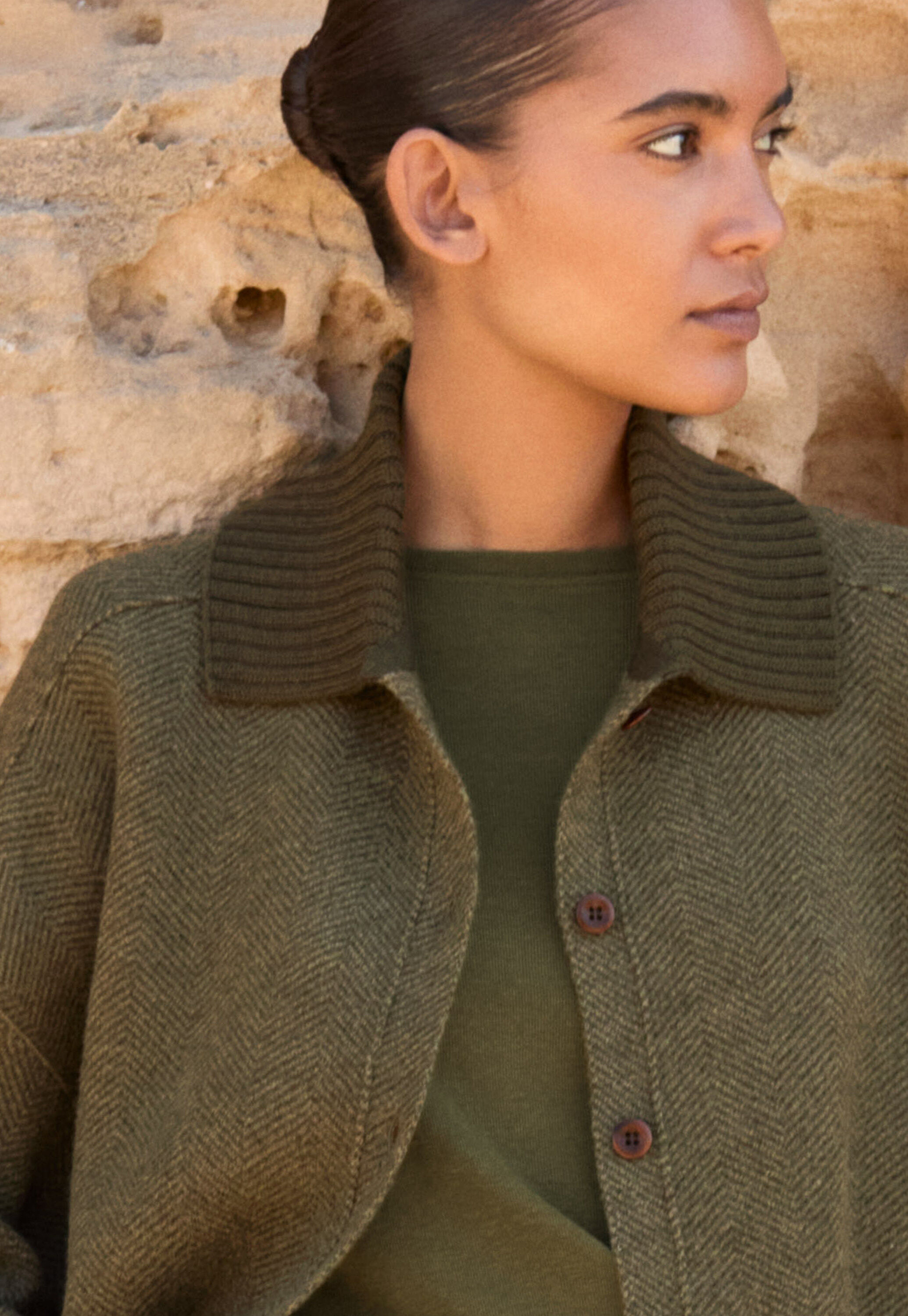 Herringbone coatigan, Khaki, large