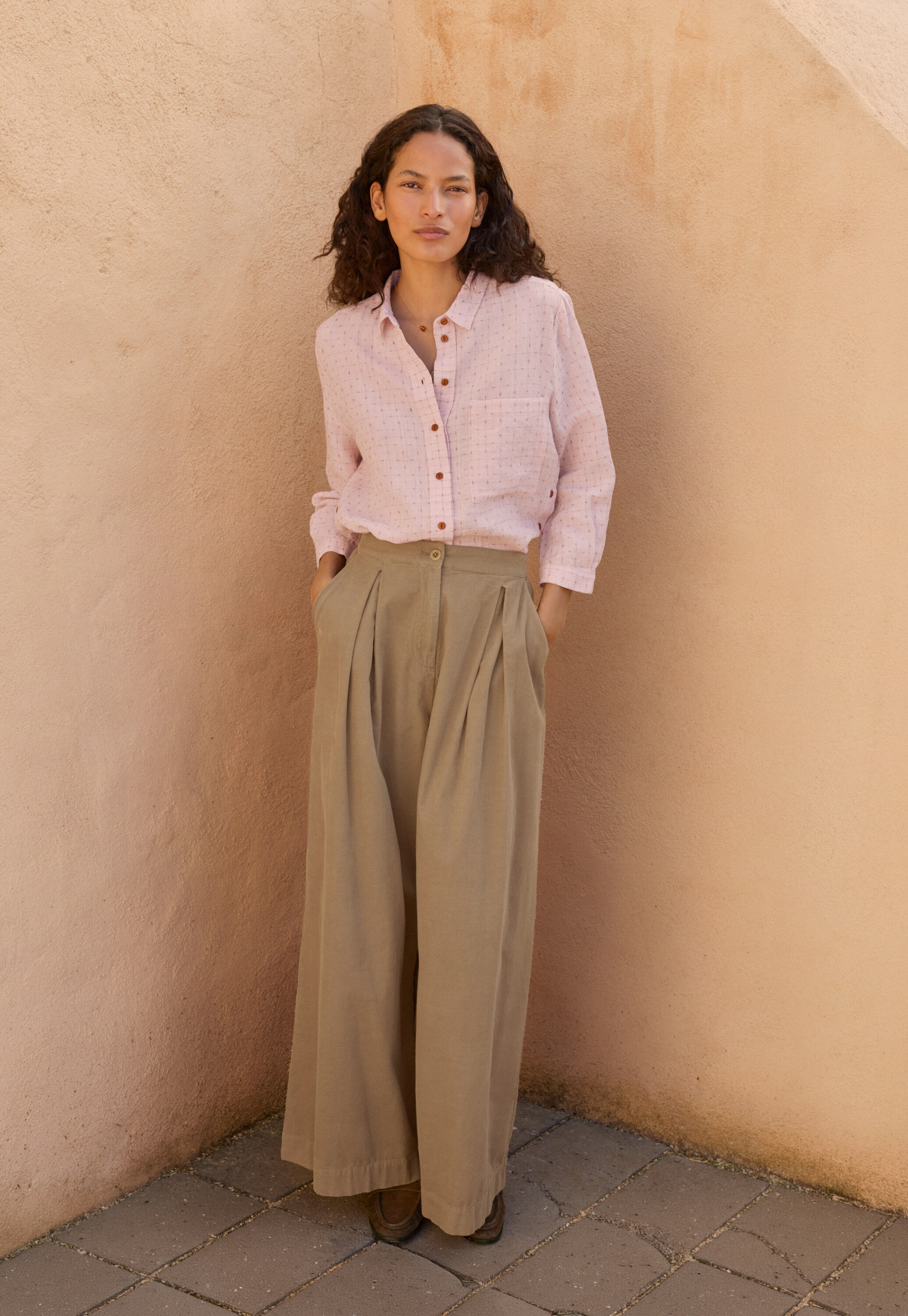 Fine cord wide-leg trousers