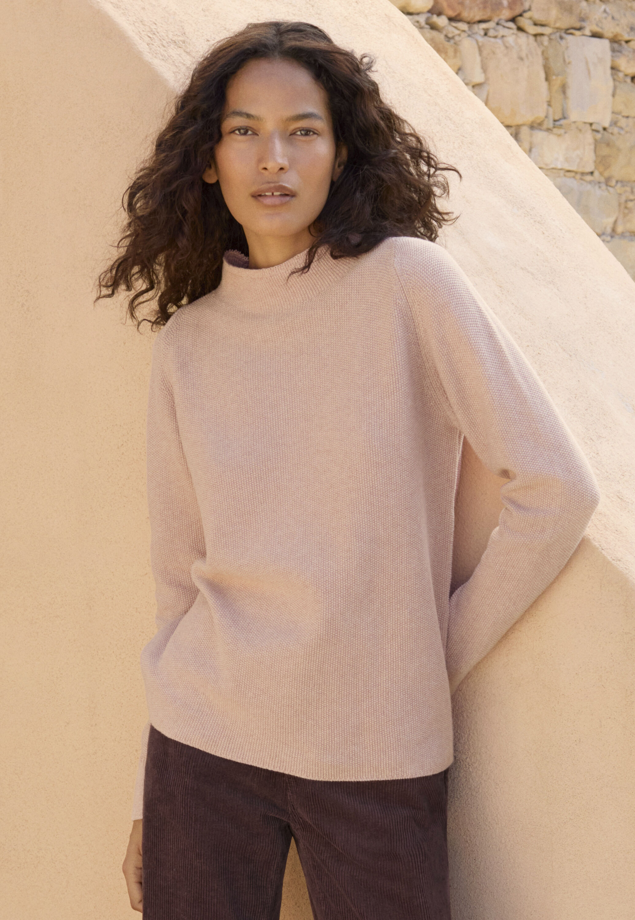 Funnel-neck sweater, Shell rose, large