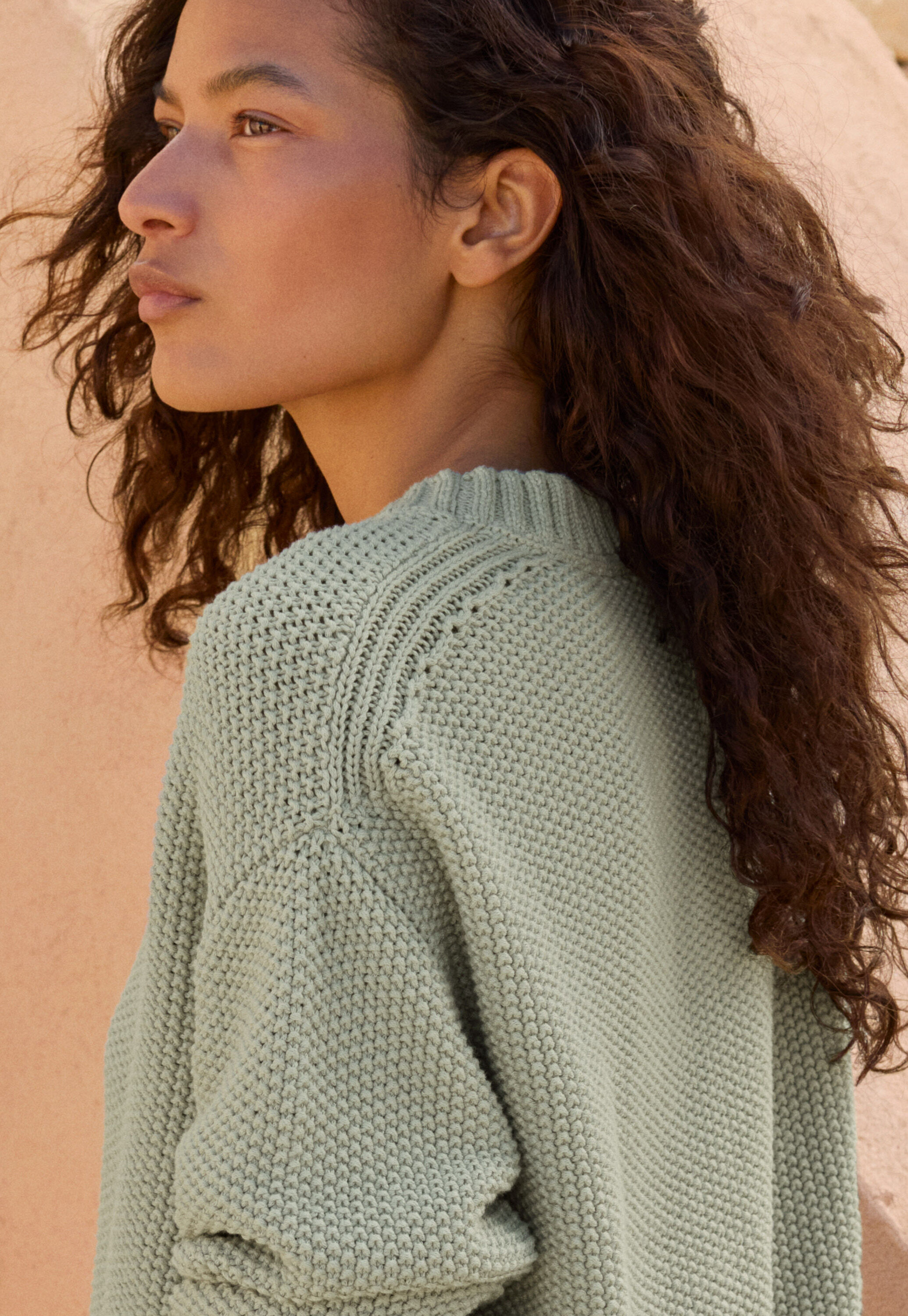 Moss-stitch sweater, Pale mint, large