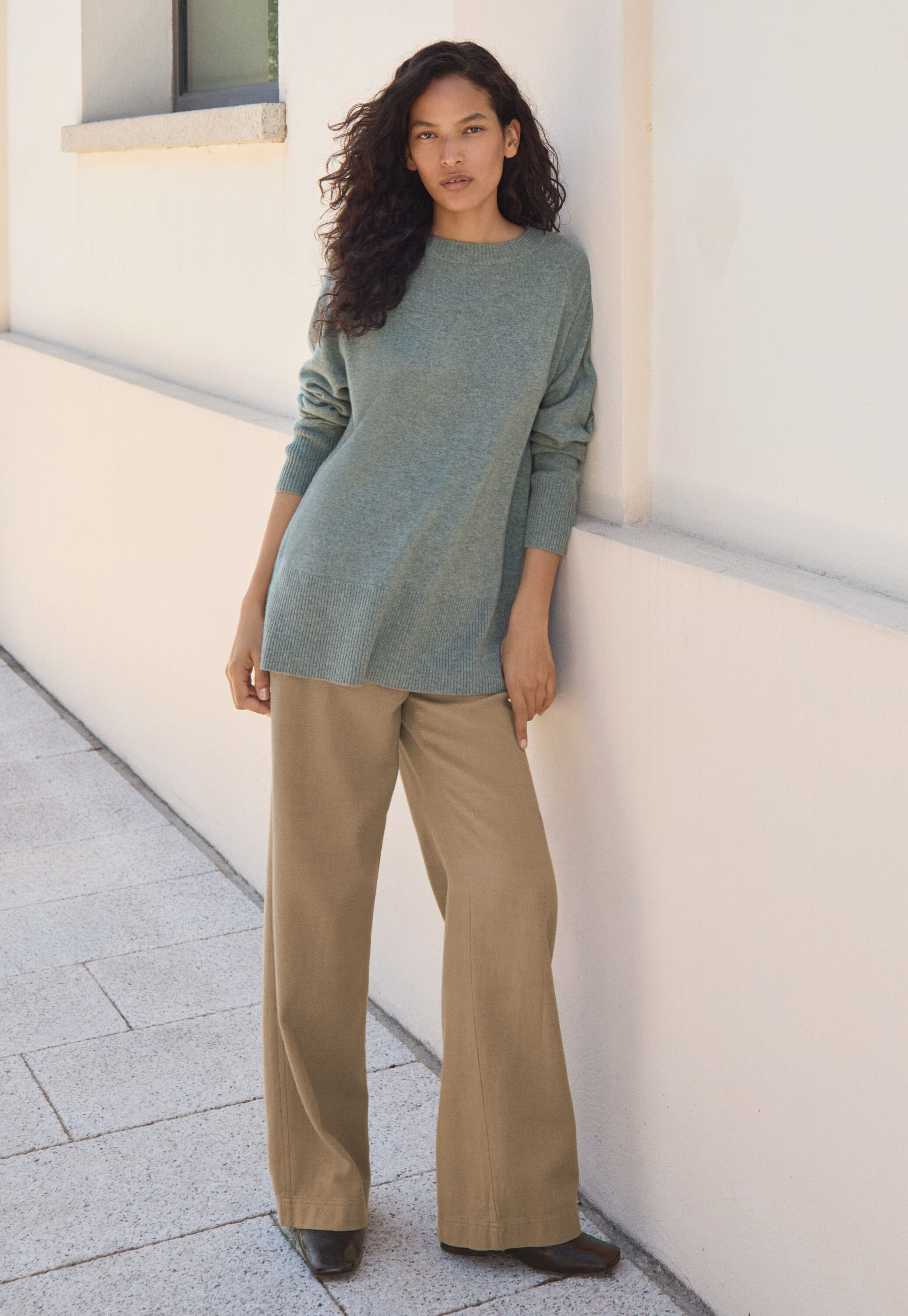 Straight-leg trousers, Camel grey, large