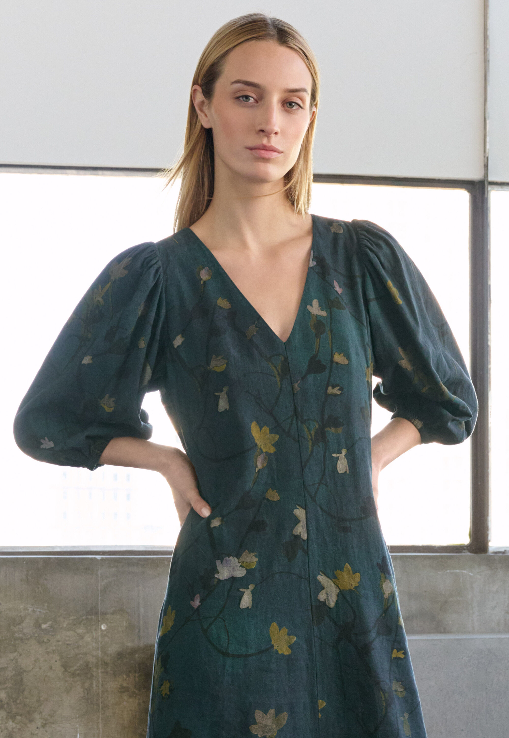 Printed dress, Dark petrol, large