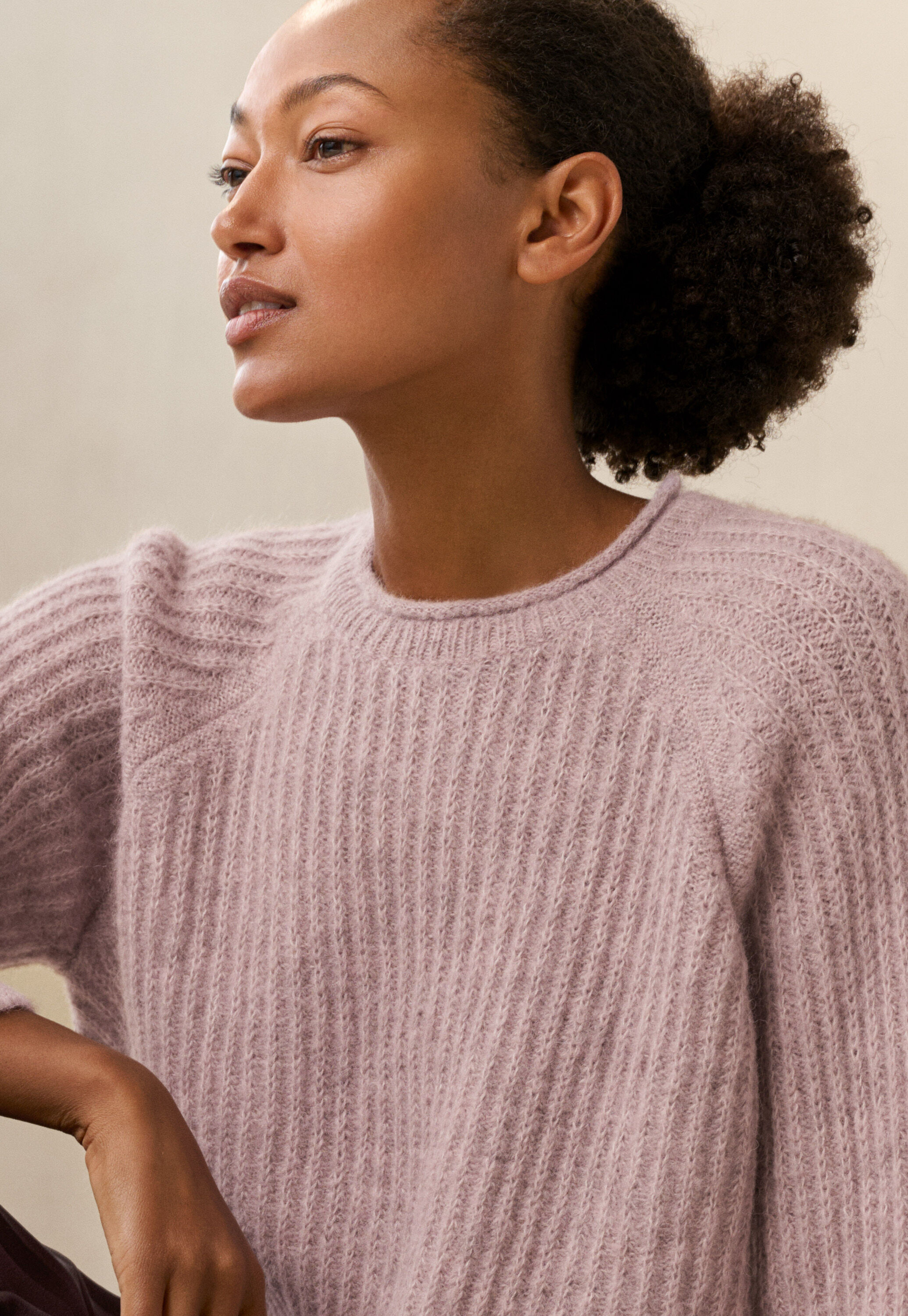 Round-neck ribbed sweater, Lilac grey, large