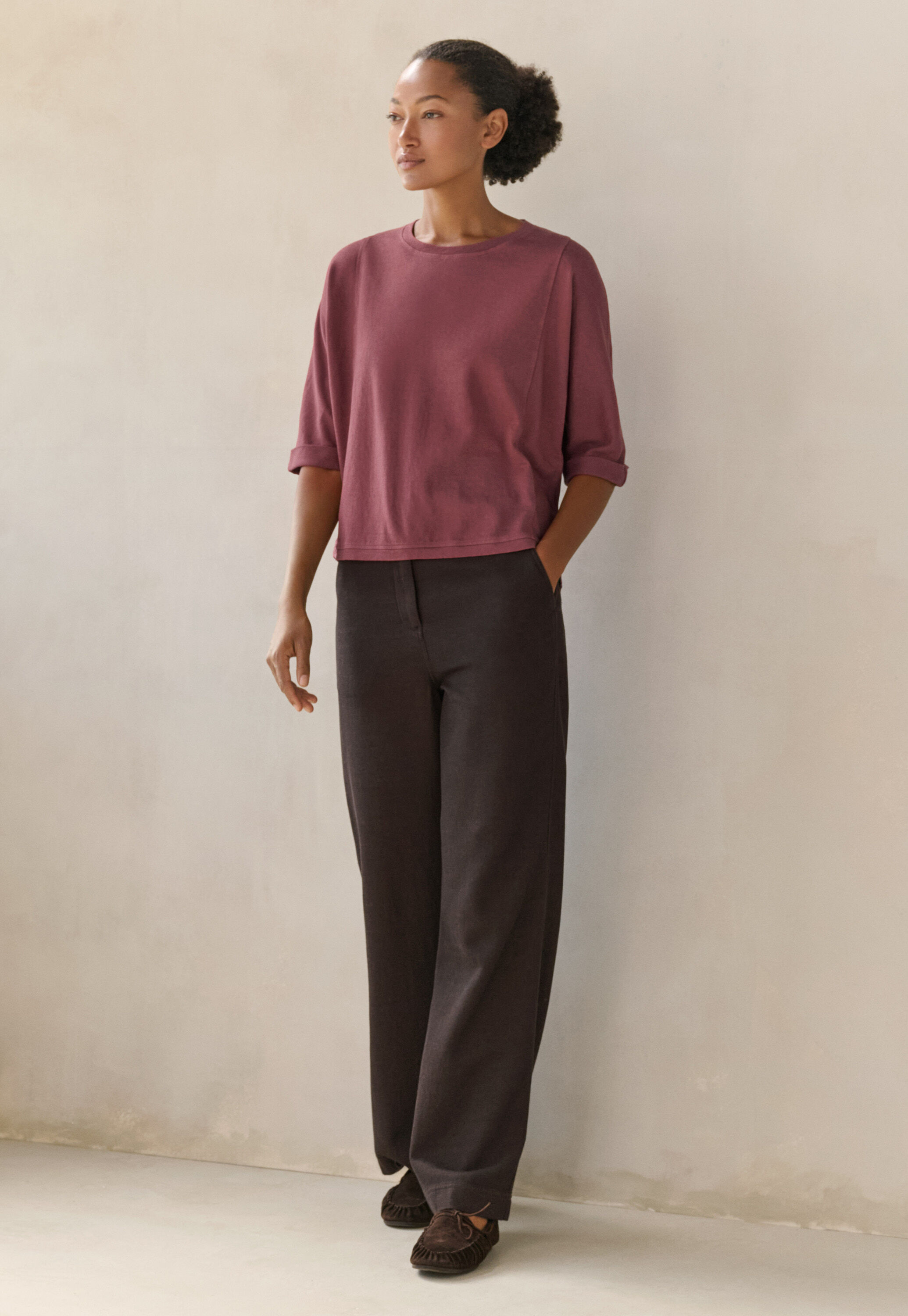 Straight-leg trousers, Brown black, large
