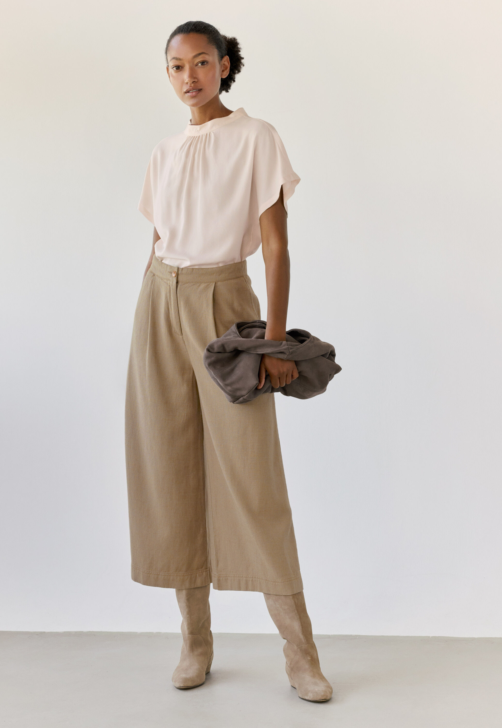 Cropped & wide trousers, Camel grey, large