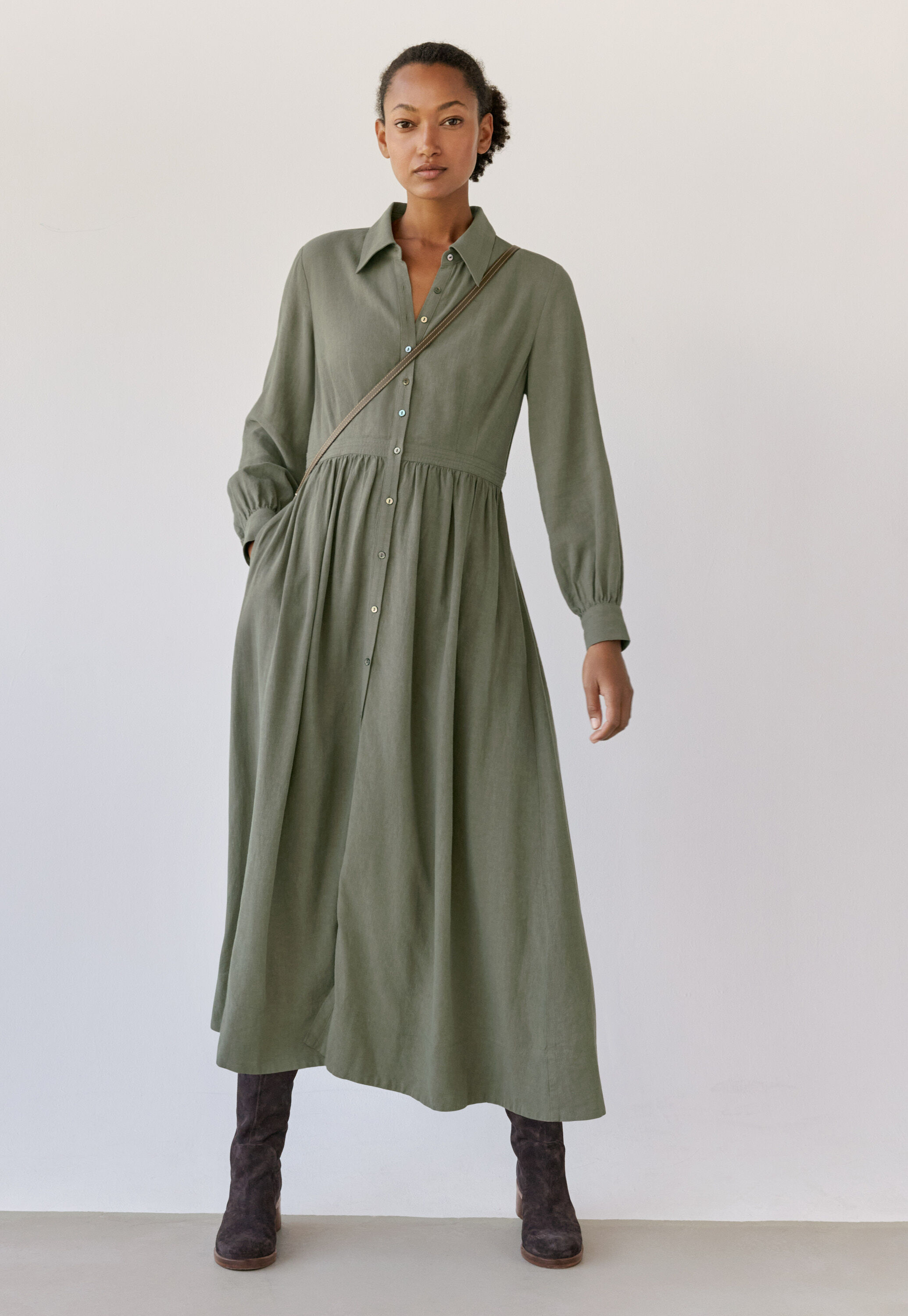 Long shirtdress, Khaki green, large
