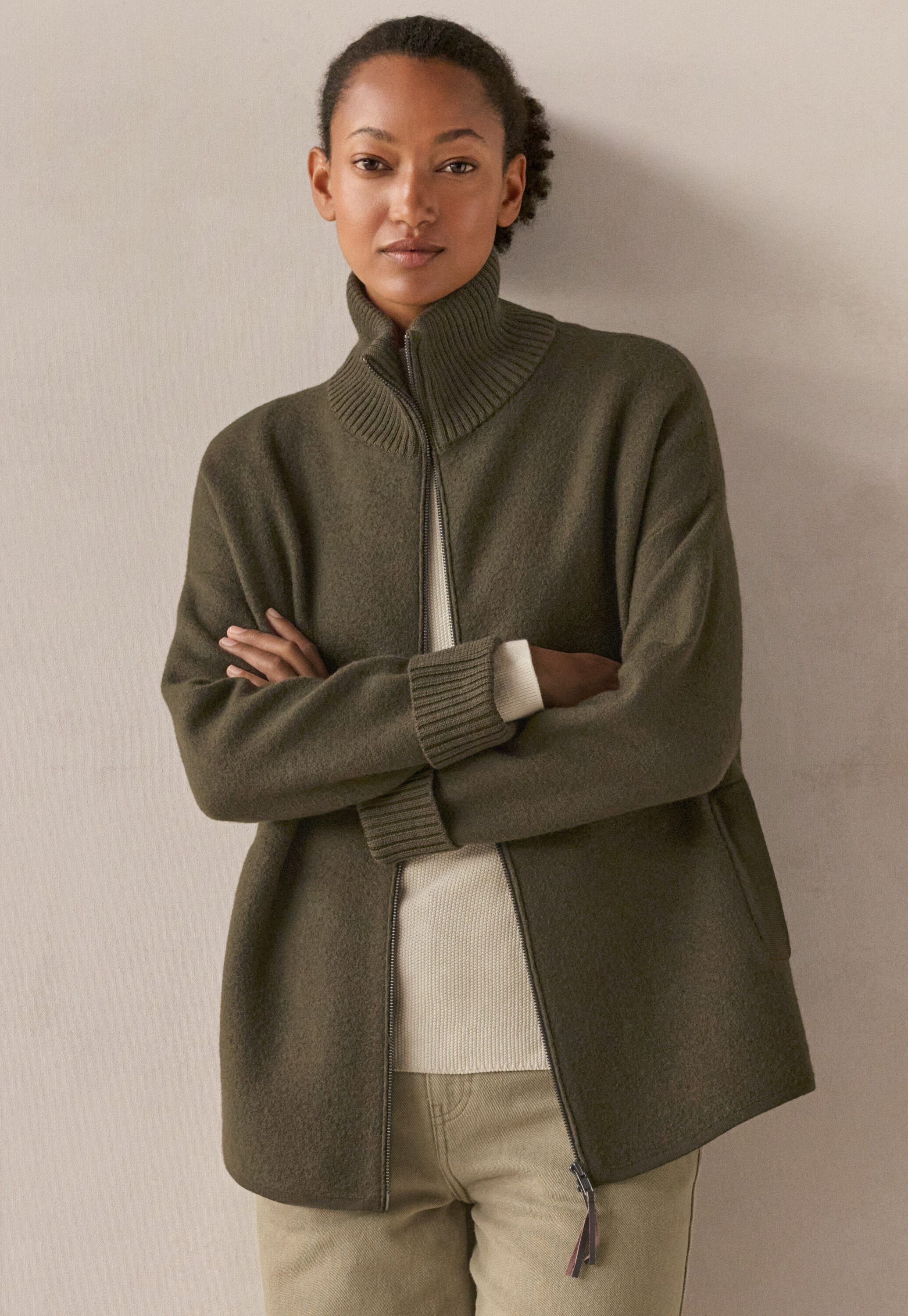 Zip-front knitted jacket