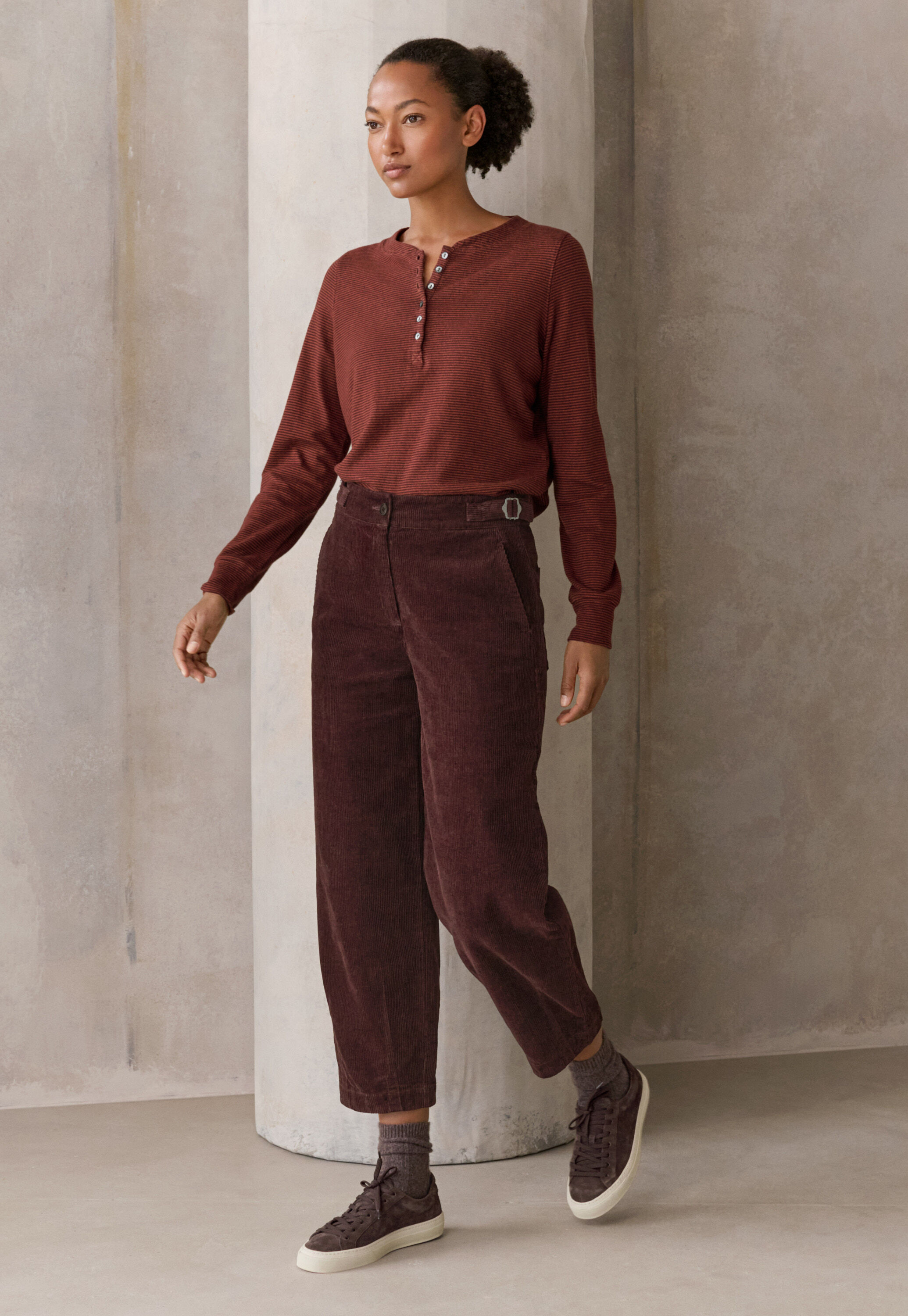 Striped Henley top, Prune chilli, large